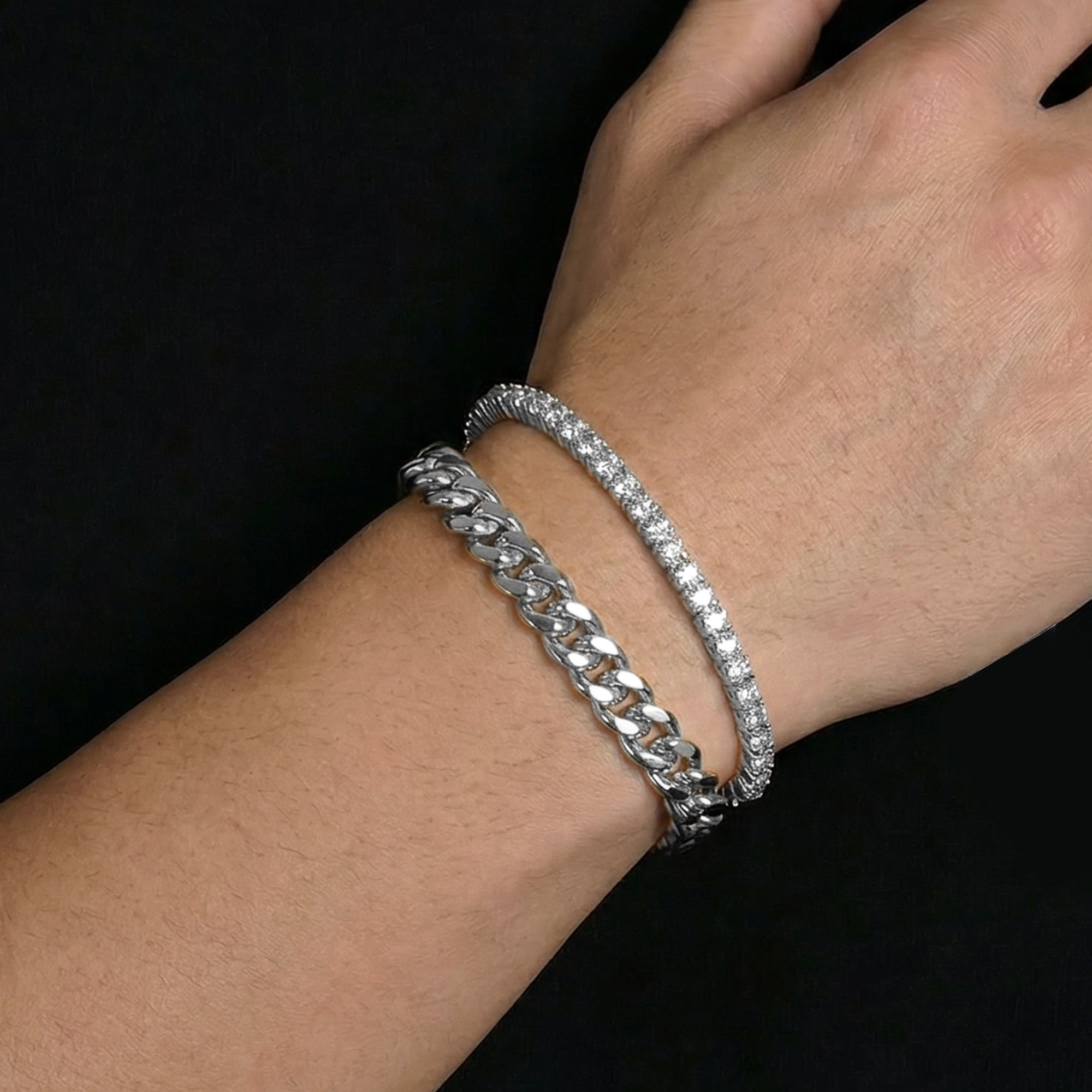 Miami Cuban & Tennis Layered Bracelet Set