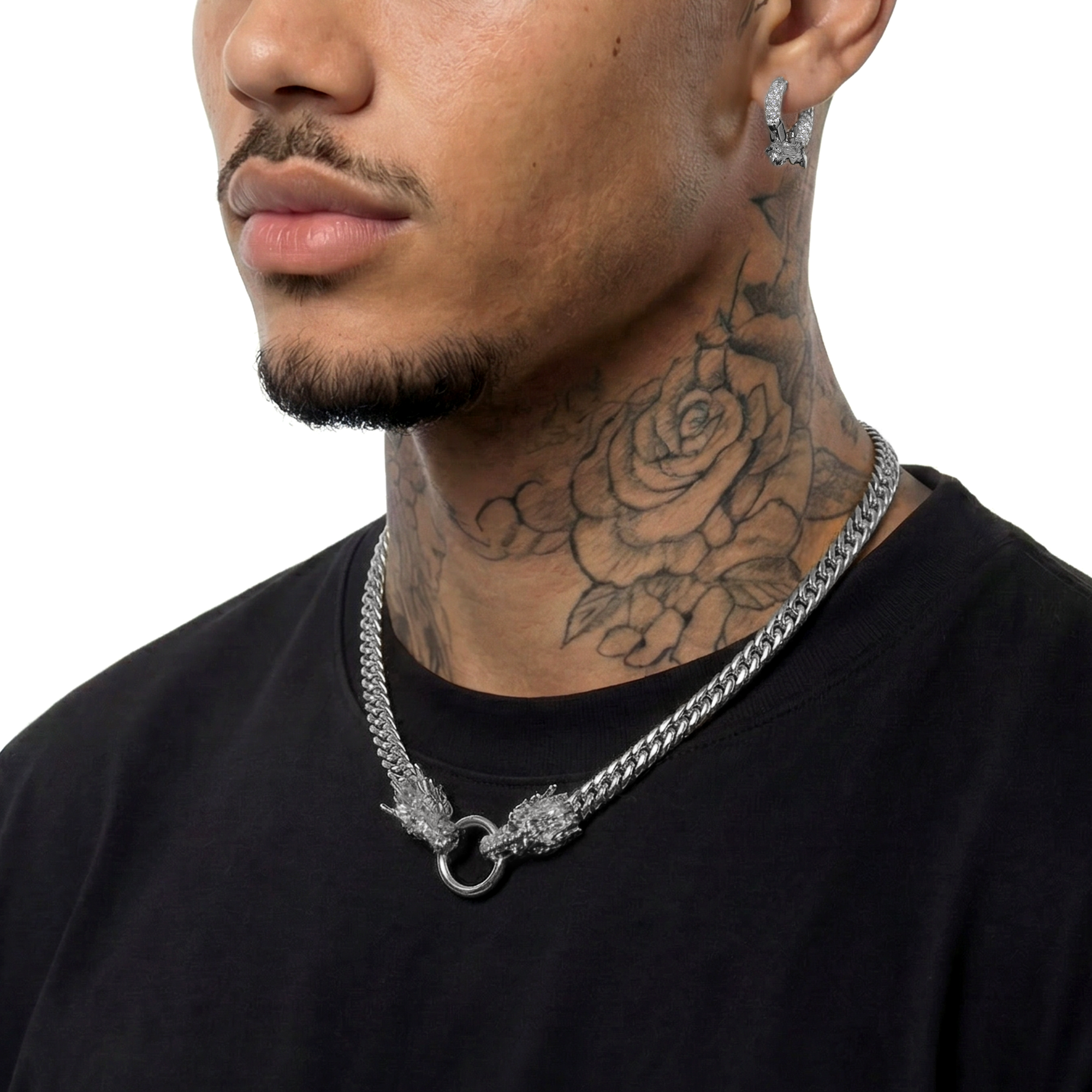 WONG Dragon Cuban Chain + Hoop Earrings Set