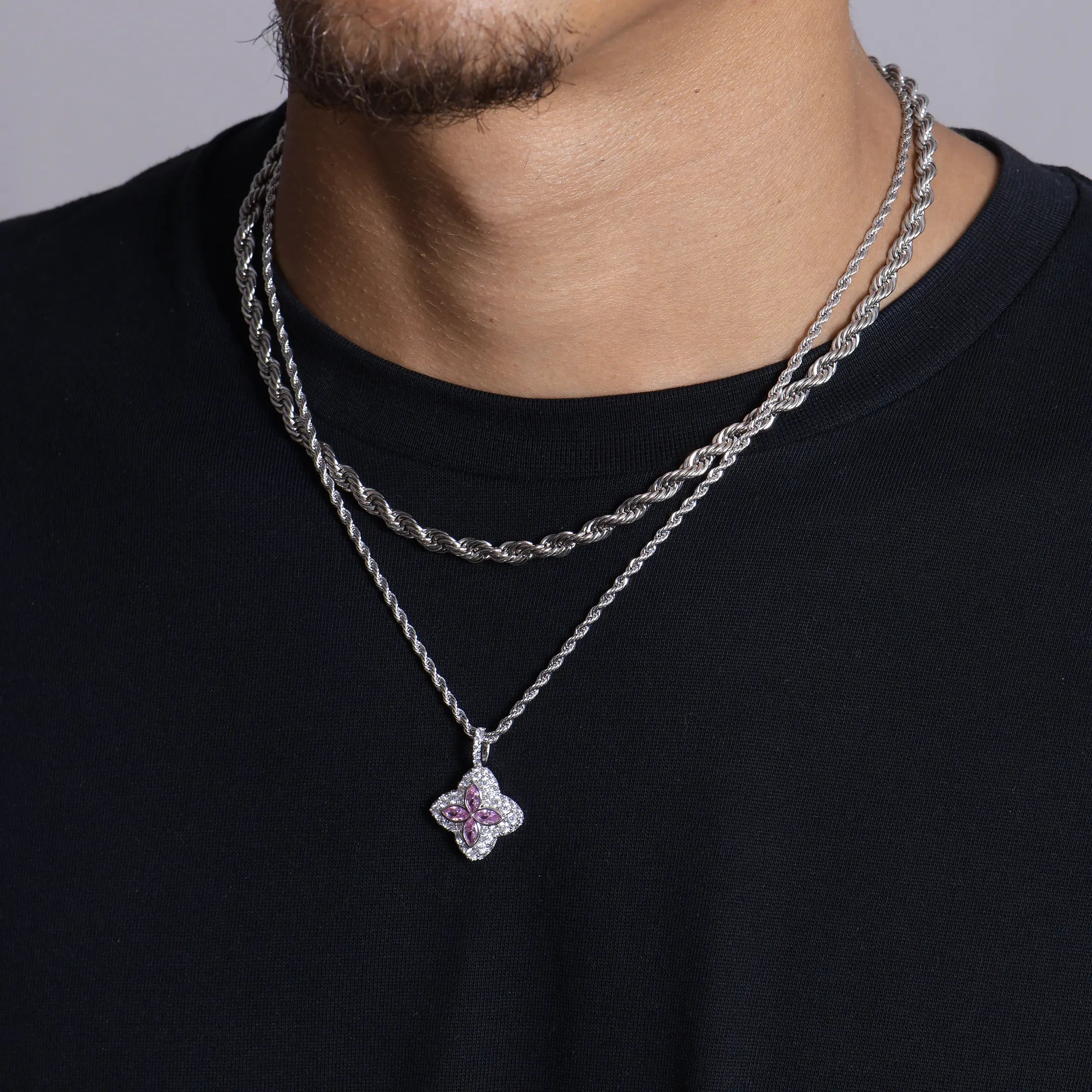 Iced Luminous Clover Pendant - Pink Diamond