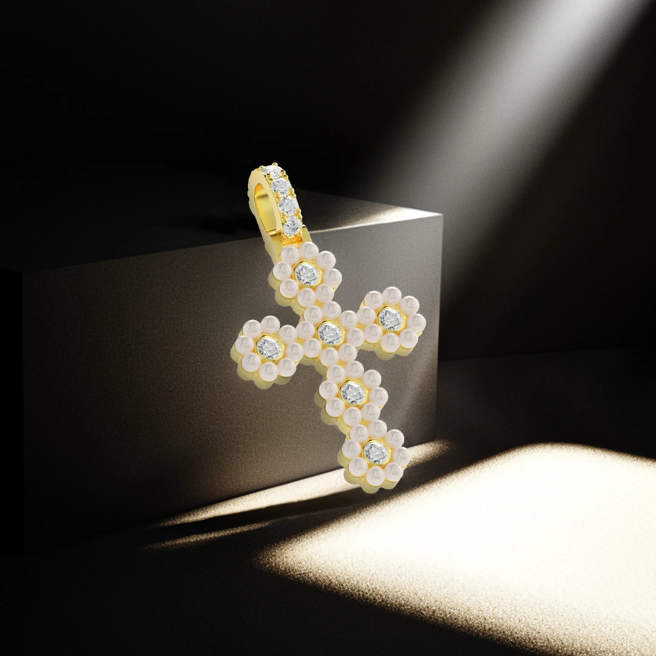 Halo Pearl Brilliant Cross Pendant