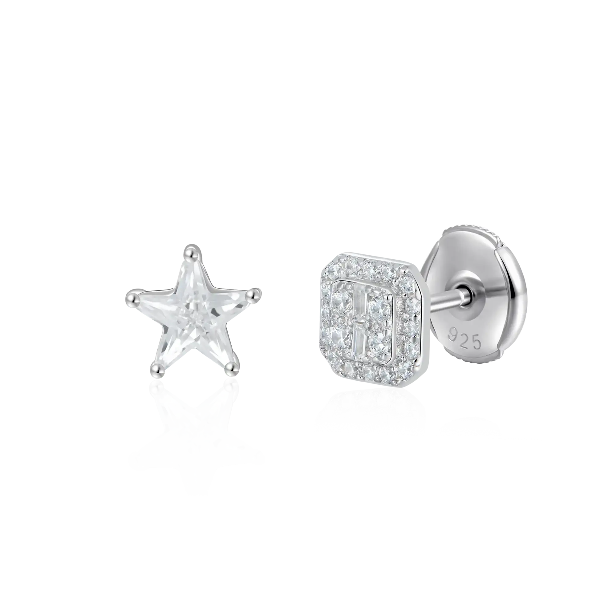 S925 Baguette & Set di orecchini a bottone pentagramma