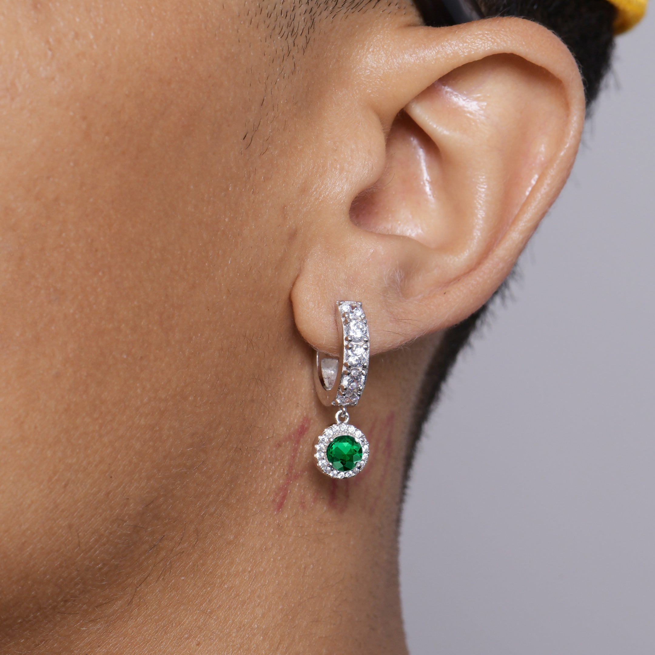 Moissanite Halo Dangly Earring - Green
