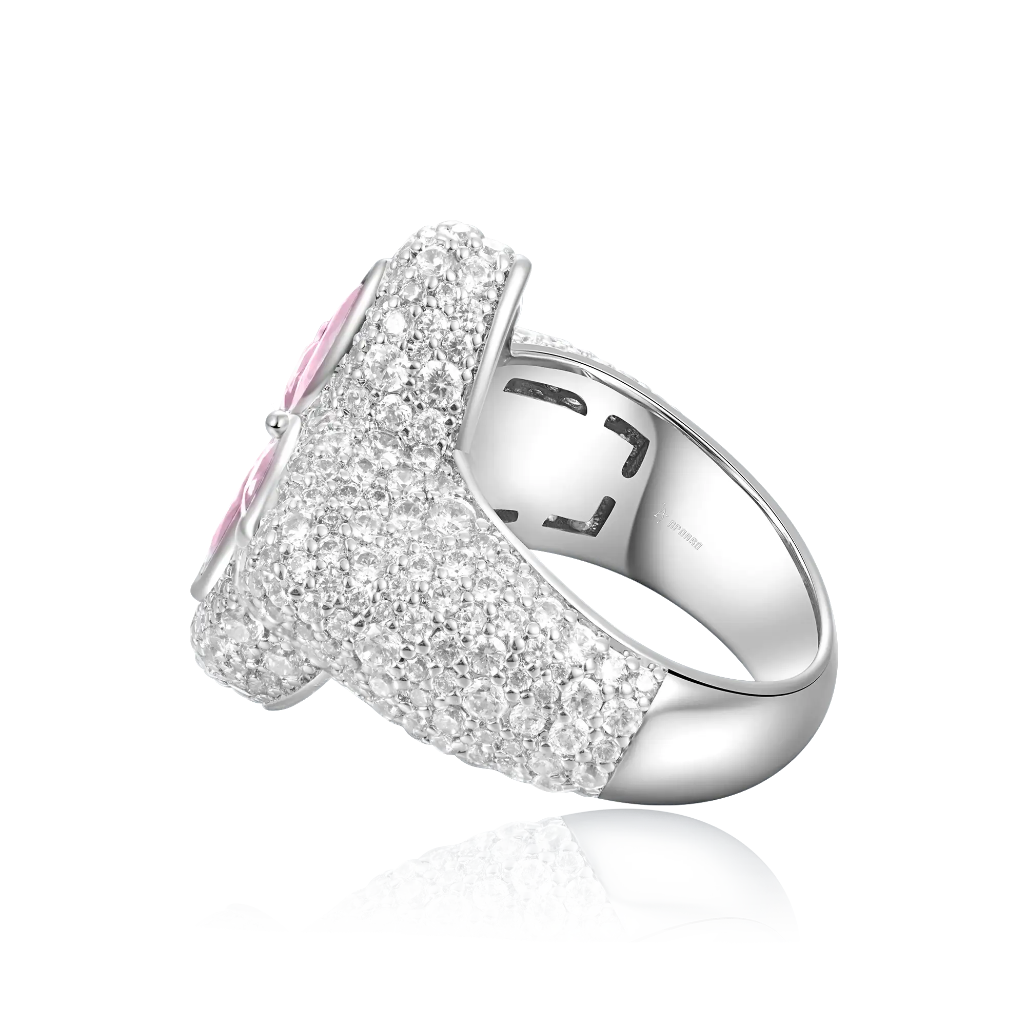 Anillo Trébol Luminoso Helado - Diamante Rosa