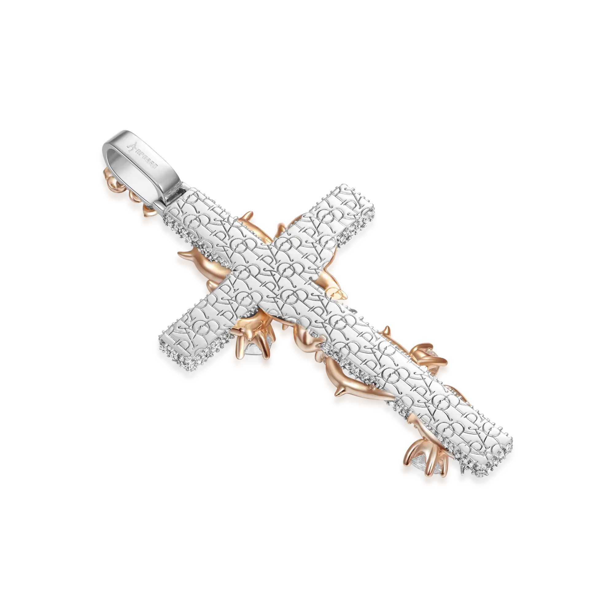 Moissanite Pave Set Thorned Rose Cross Pendant