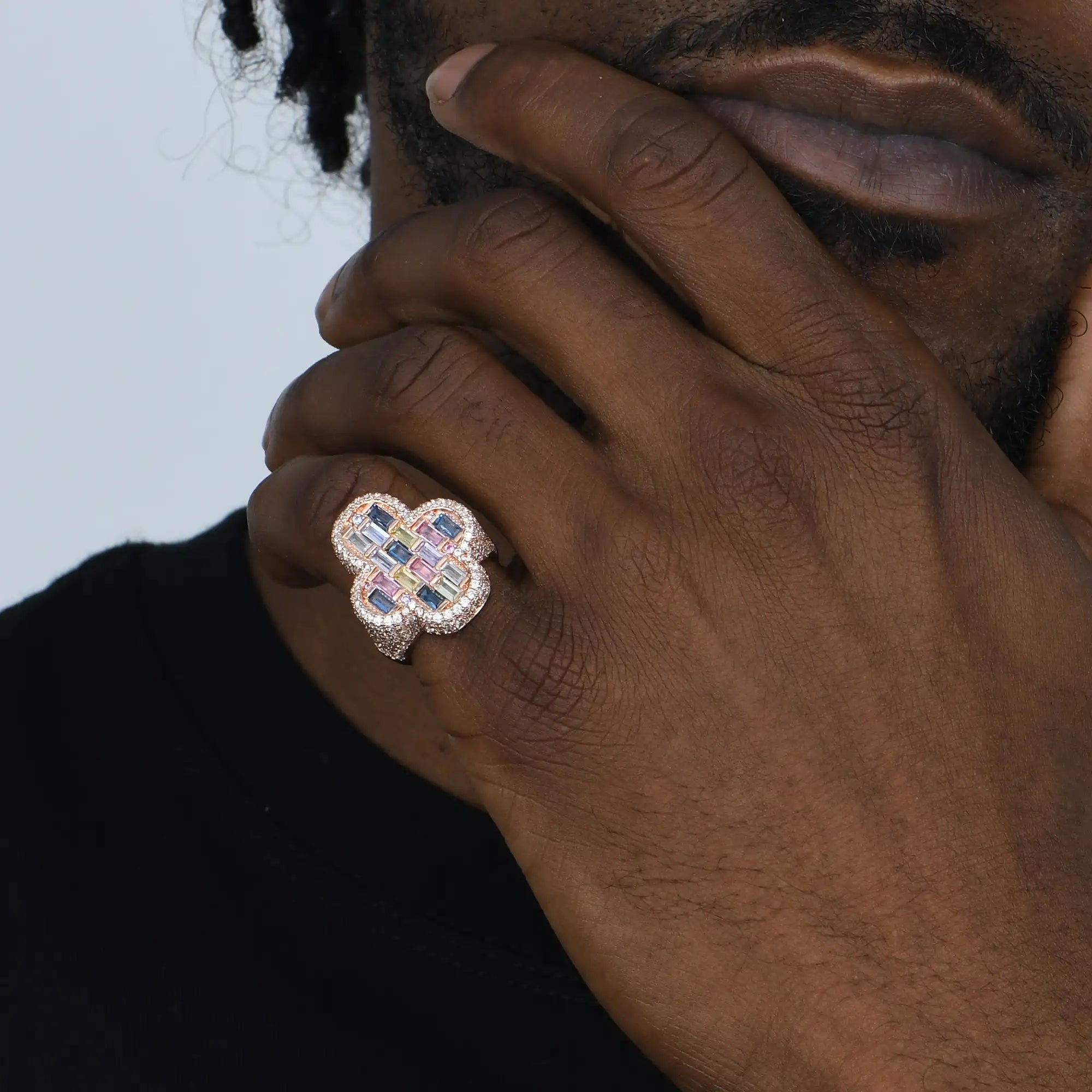 Iced Vitraux Vintage Rose Window Cross Ring