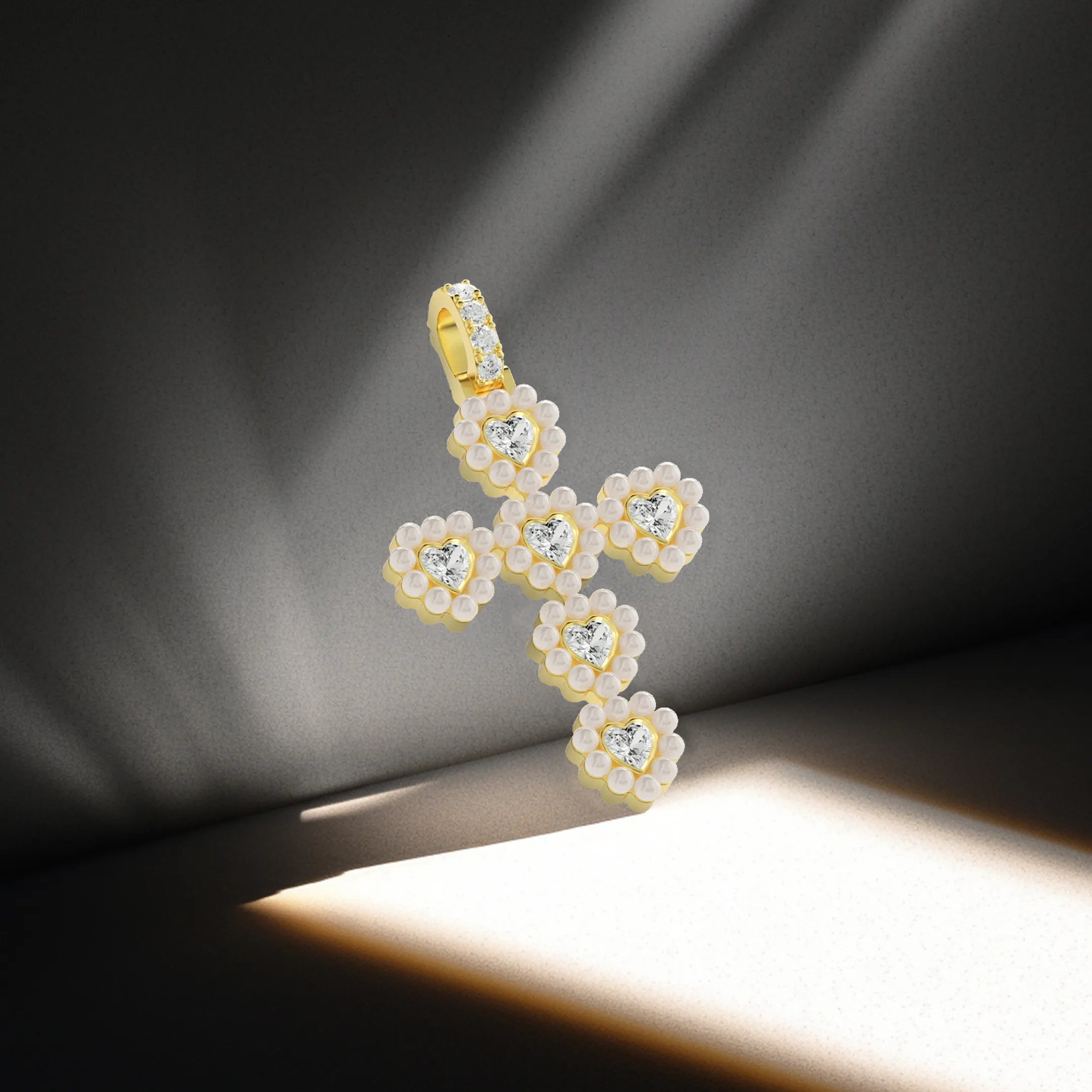 Ciondolo croce di alone perla alone moissanite