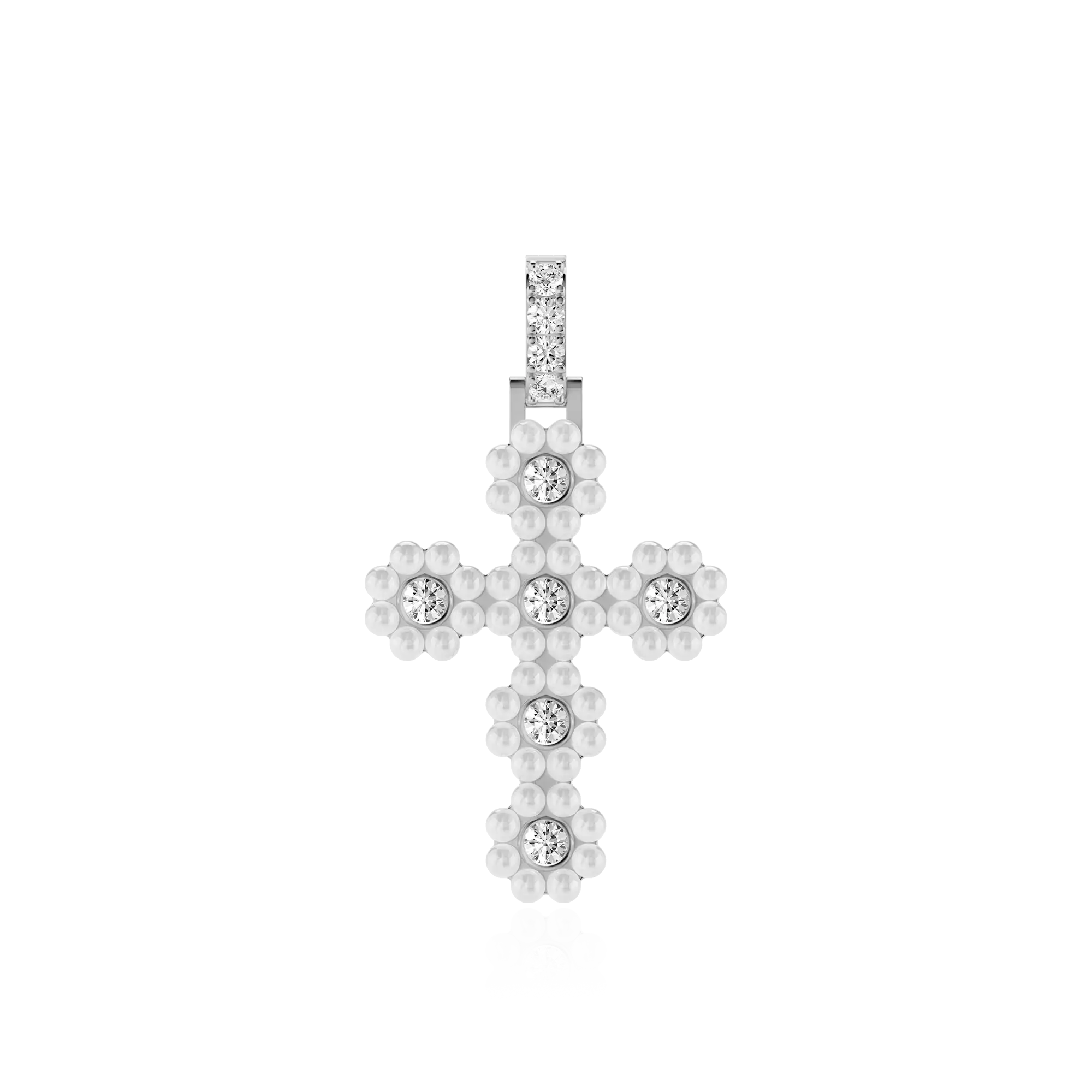 Halo Pearl Brilliant Cross Pendant
