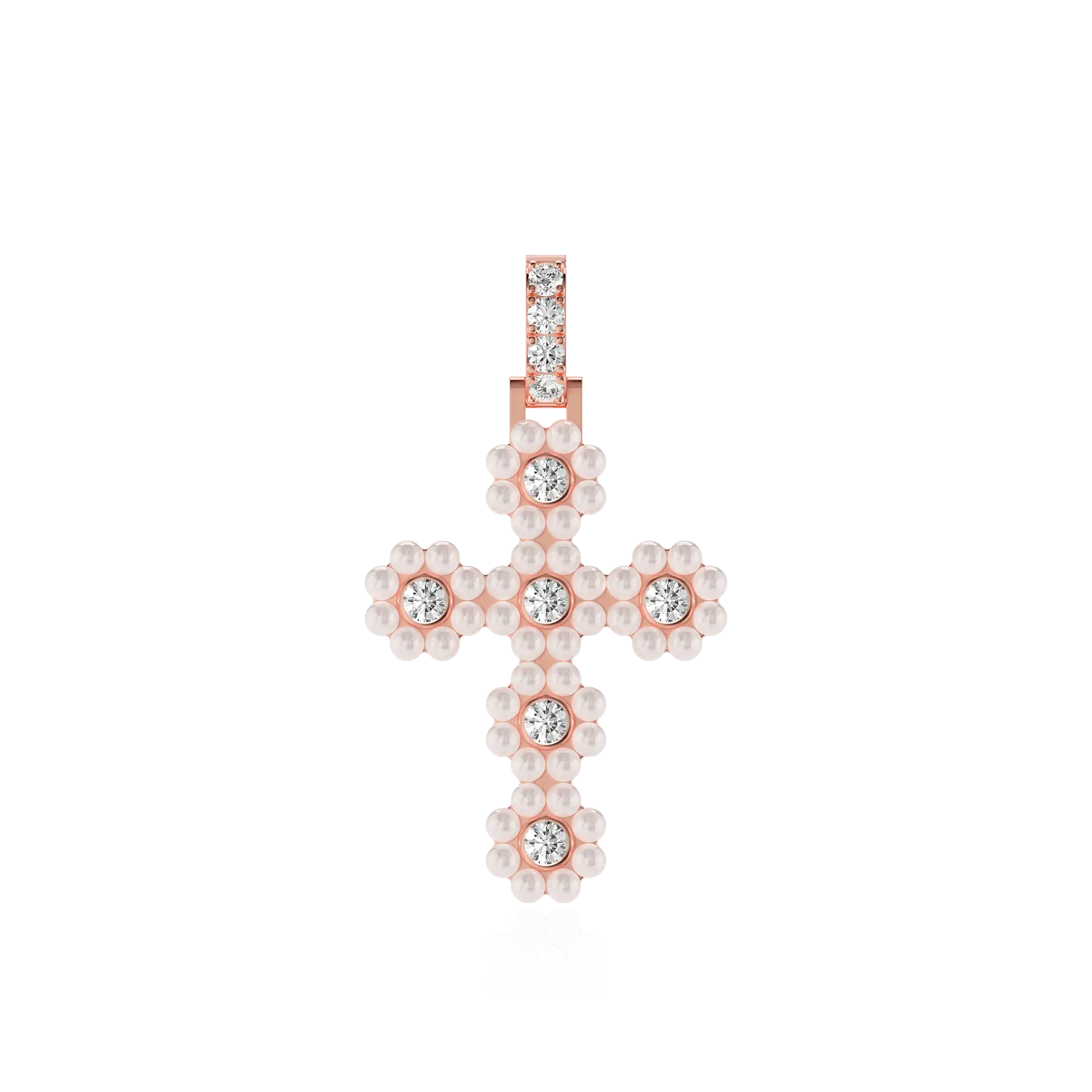 Halo Pearl Brilliant Cross Pendant