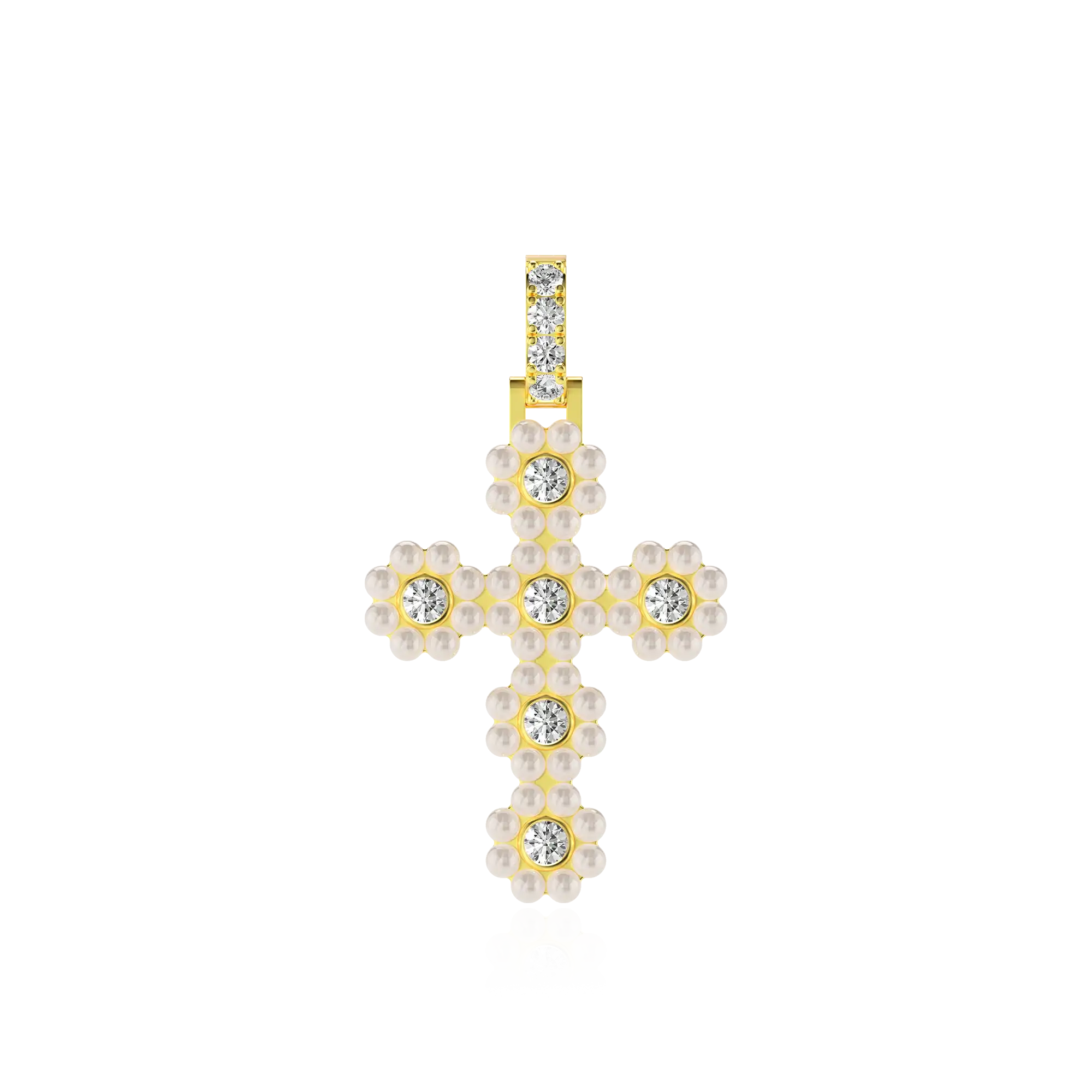 Halo Pearl Brilliant Cross Pendant