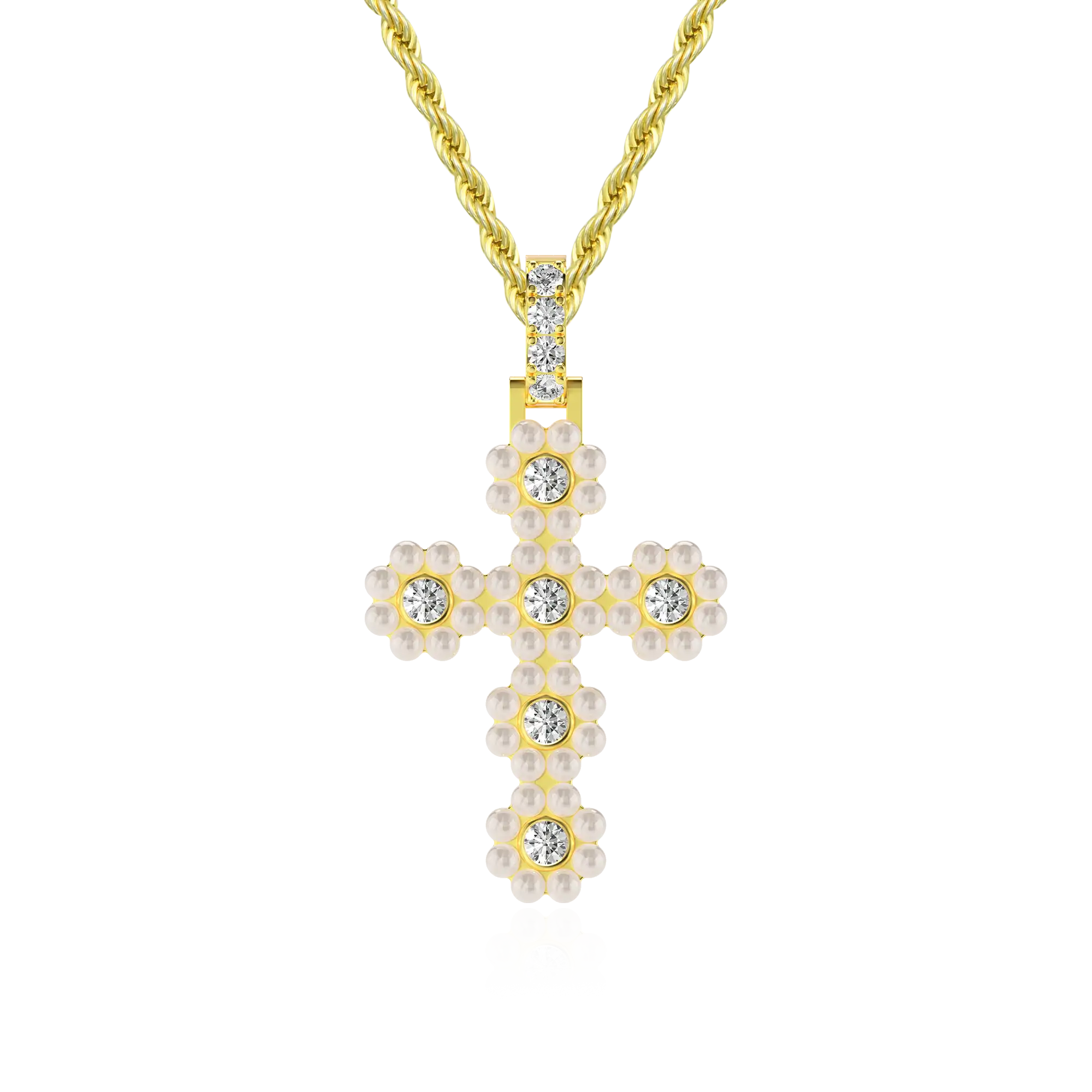 Halo Pearl Brilliant Cross Pendant