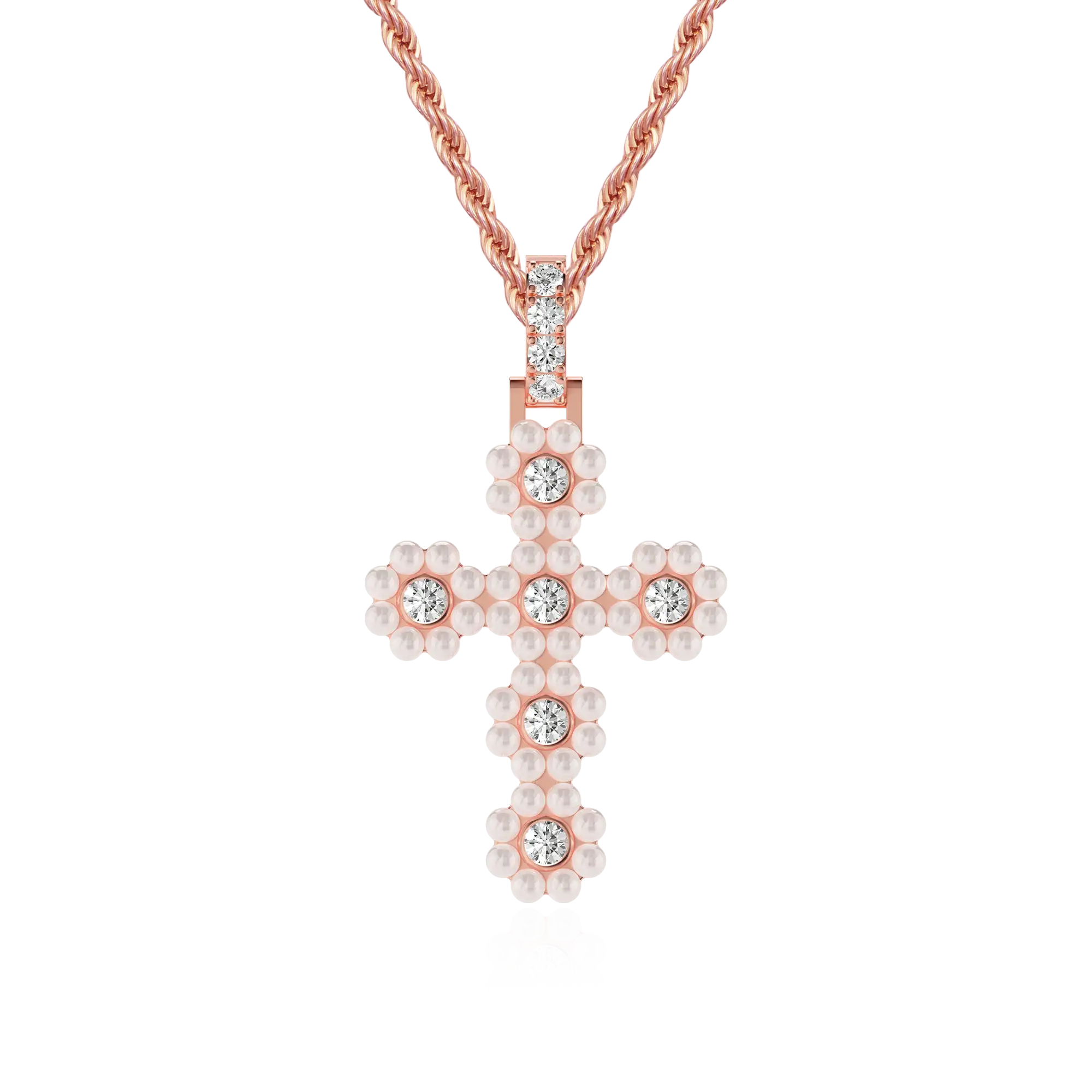 Halo Pearl Brilliant Cross Pendant
