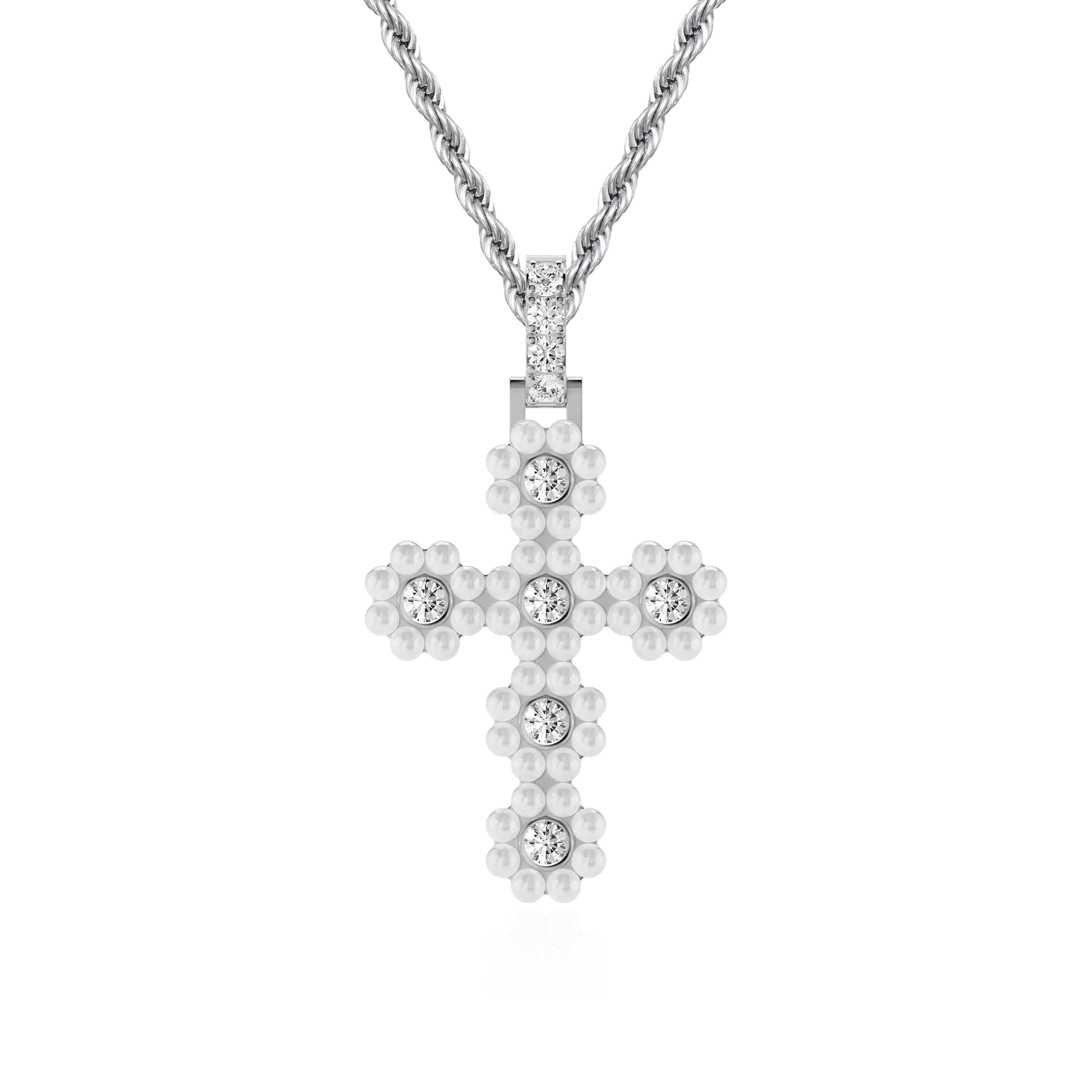 Halo Pearl Brilliant Cross Pendant