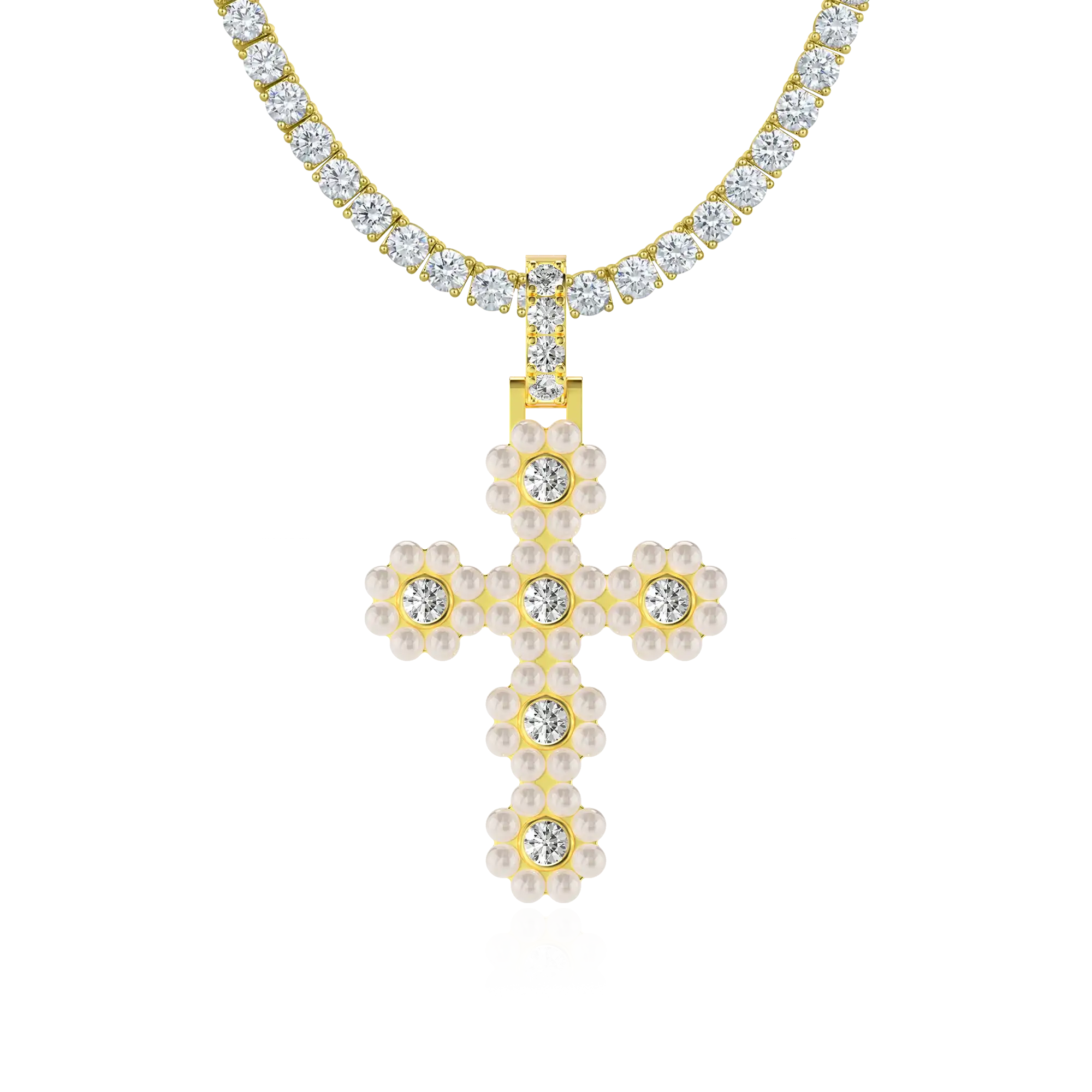 Halo Pearl Brilliant Cross Pendant