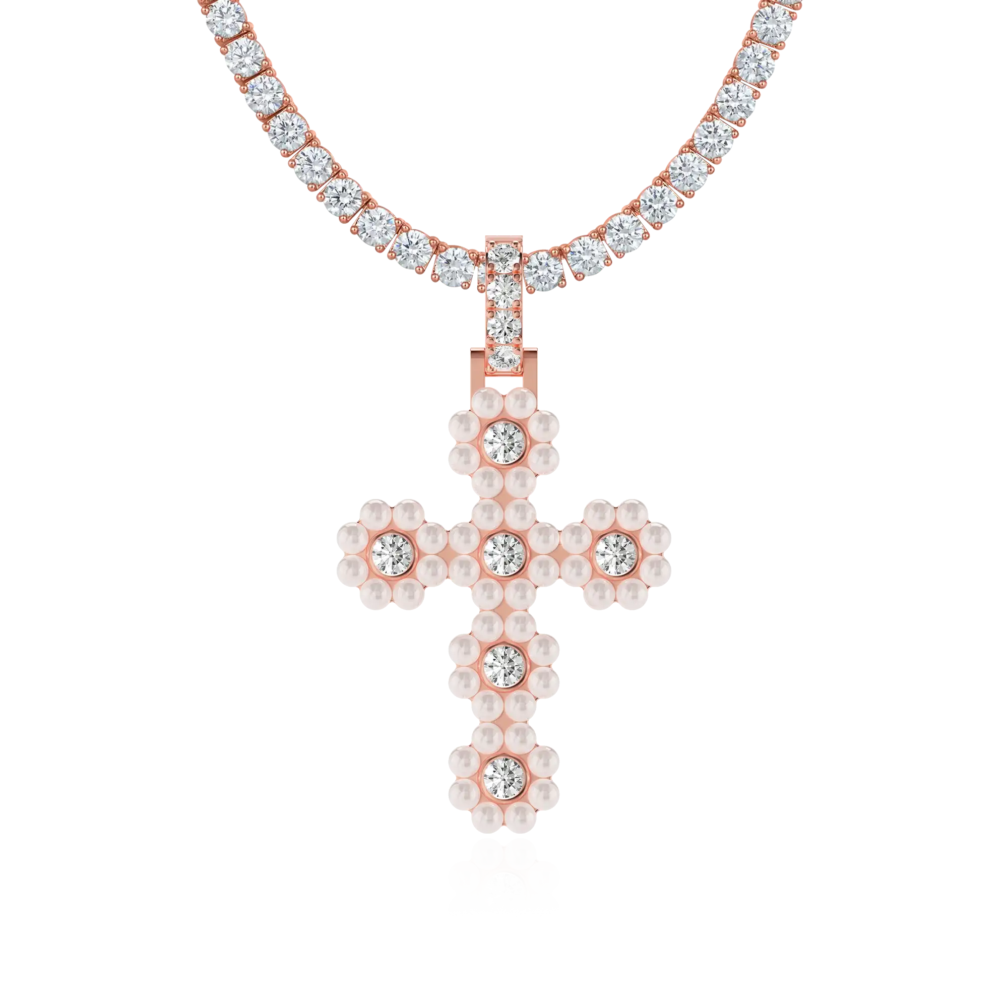 Halo Pearl Brilliant Cross Pendant