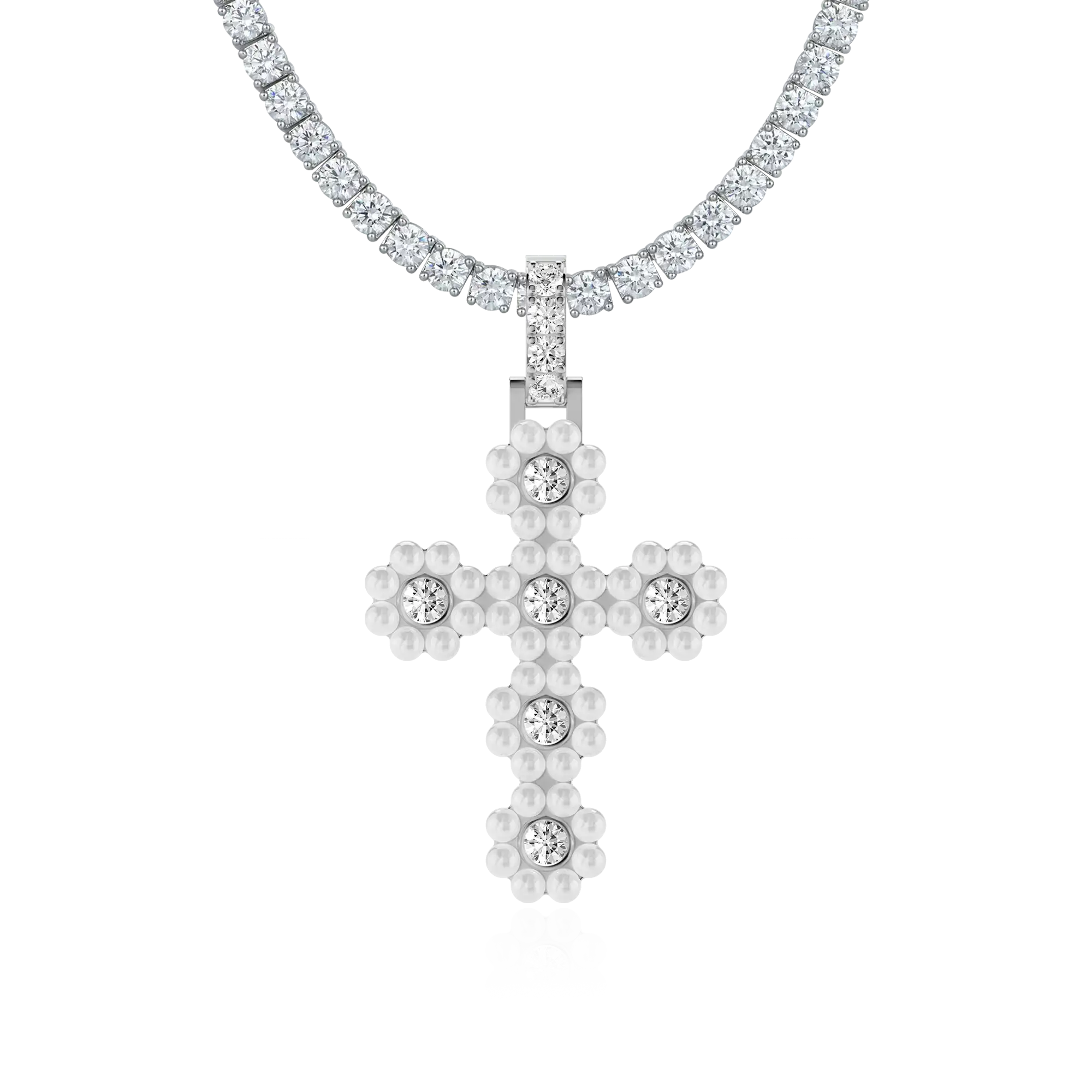 Halo Pearl Brilliant Cross Pendant