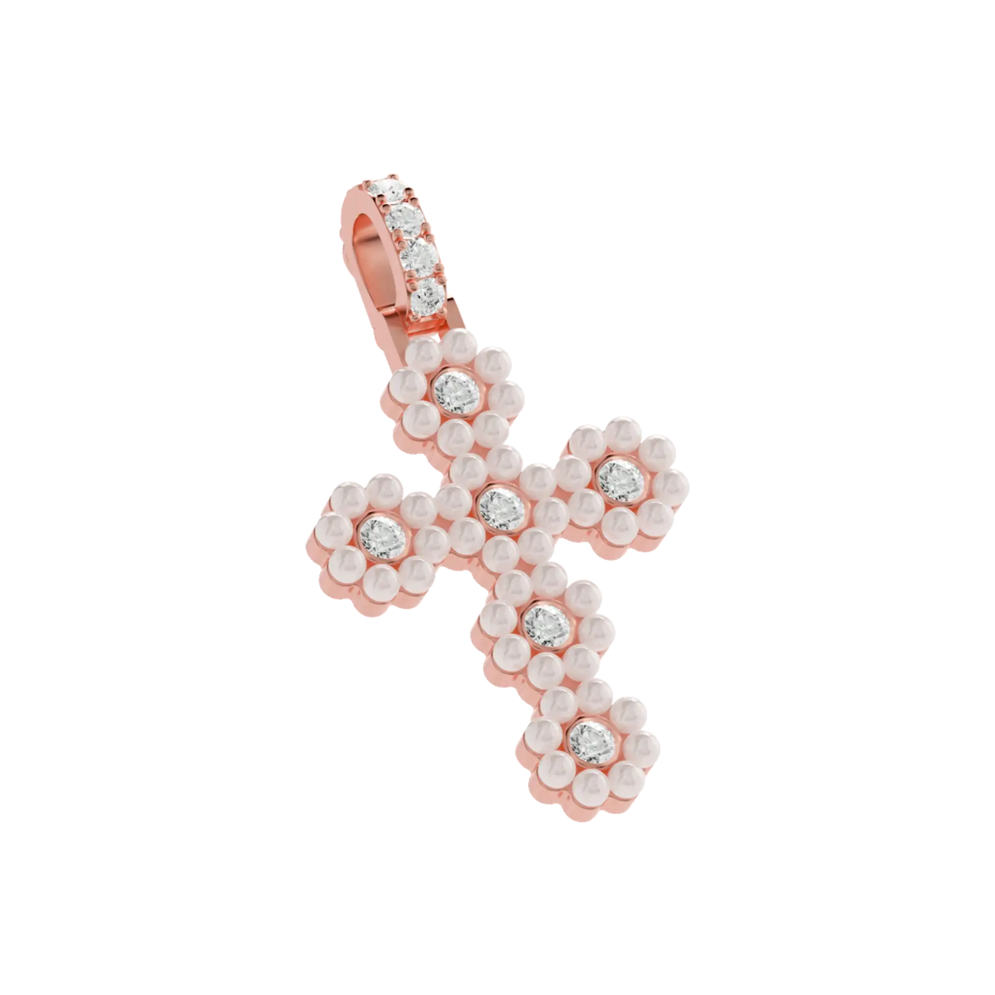 Halo Pearl Brilliant Cross Pendant