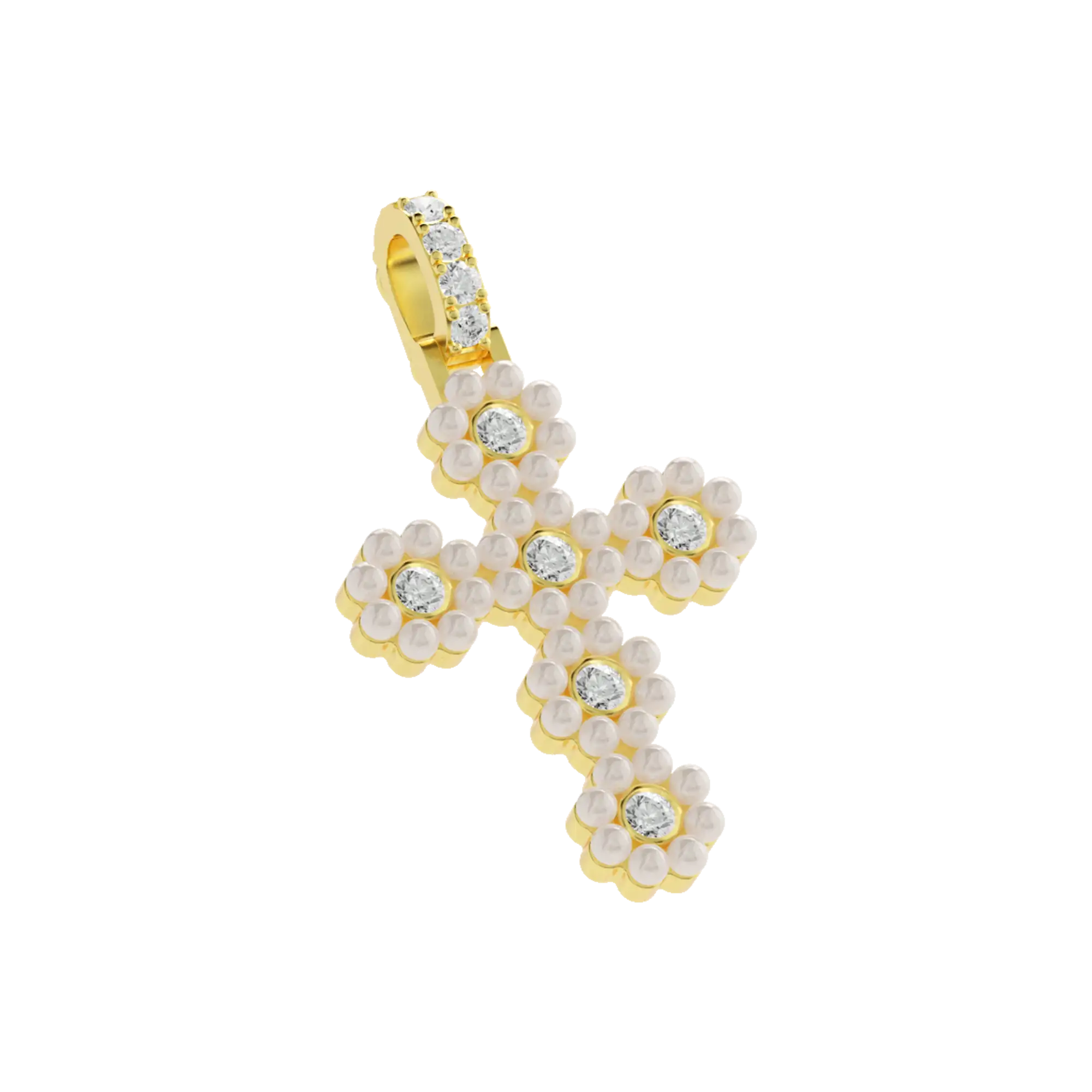 Halo Pearl Brilliant Cross Pendant