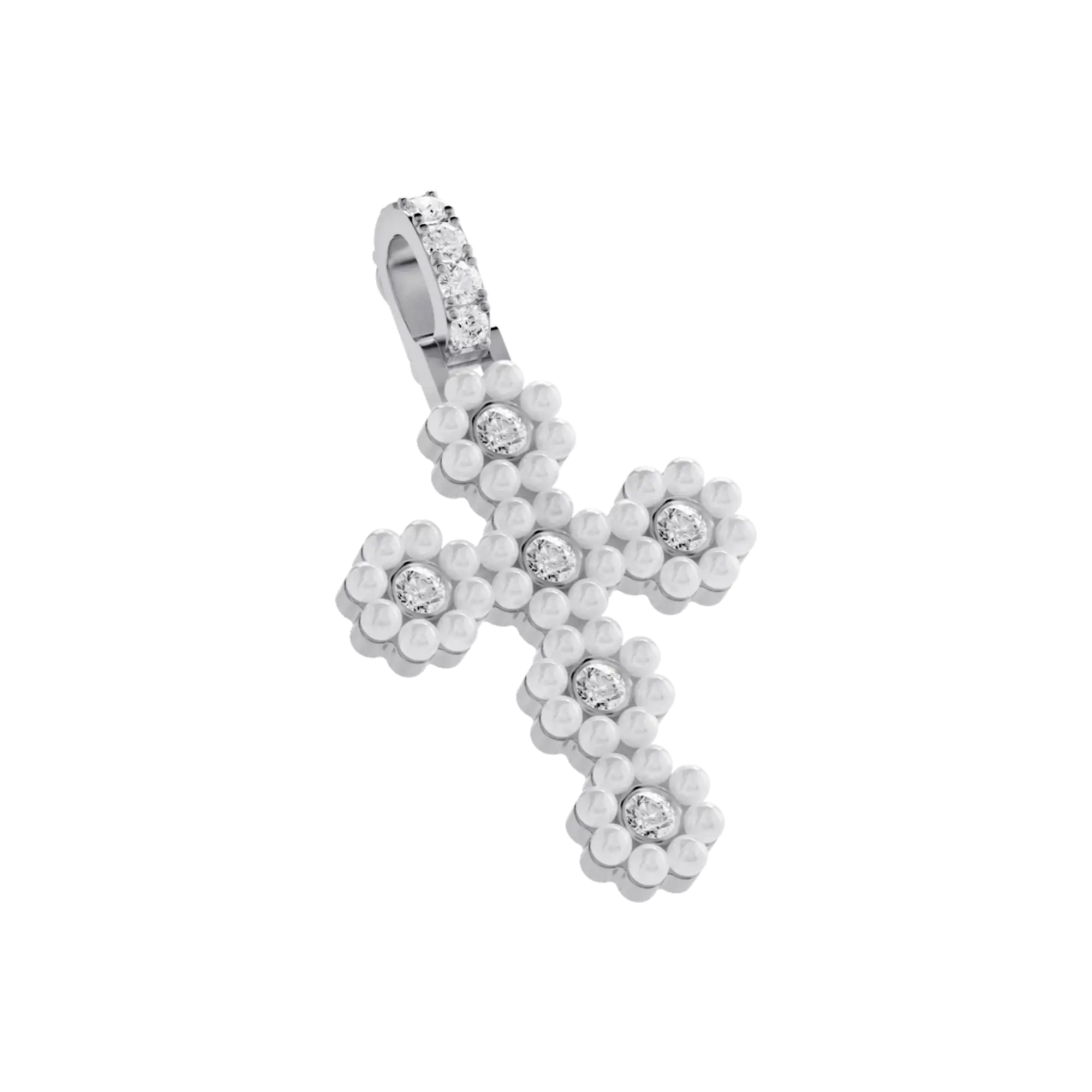 Halo Pearl Brilliant Cross Pendant
