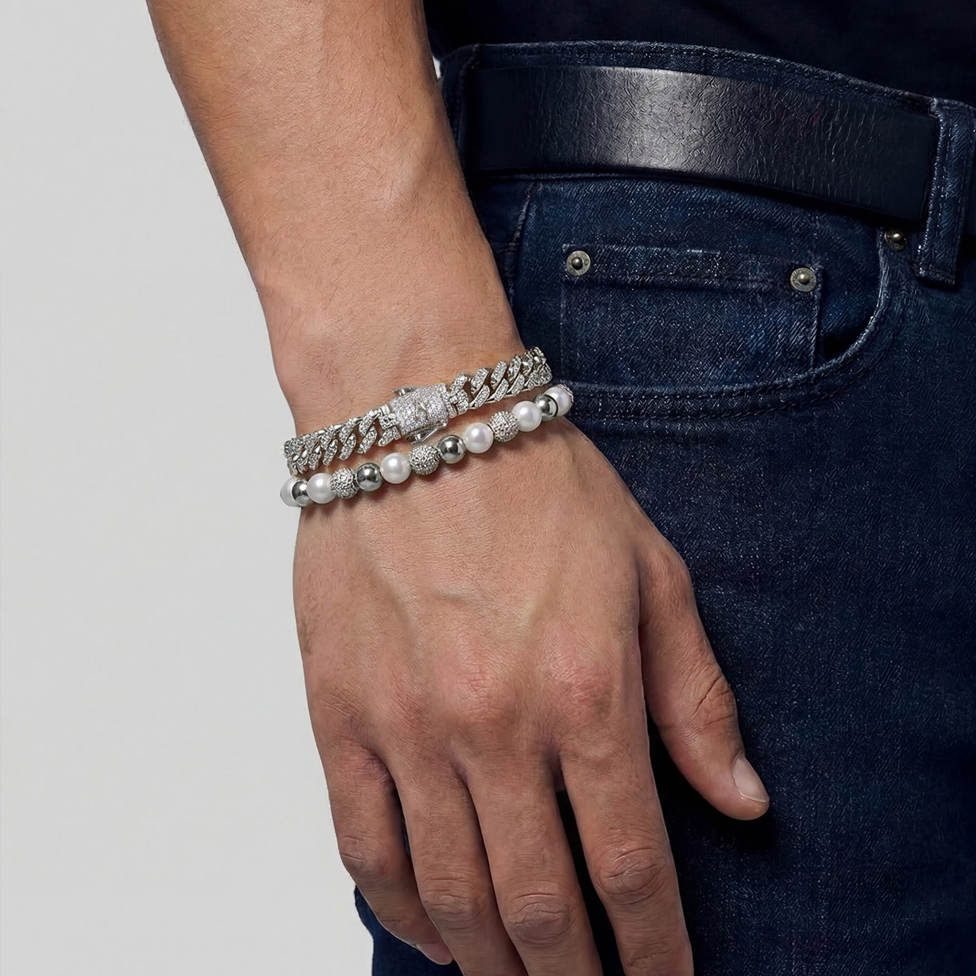 Pearl & Cuban Bracelet Set