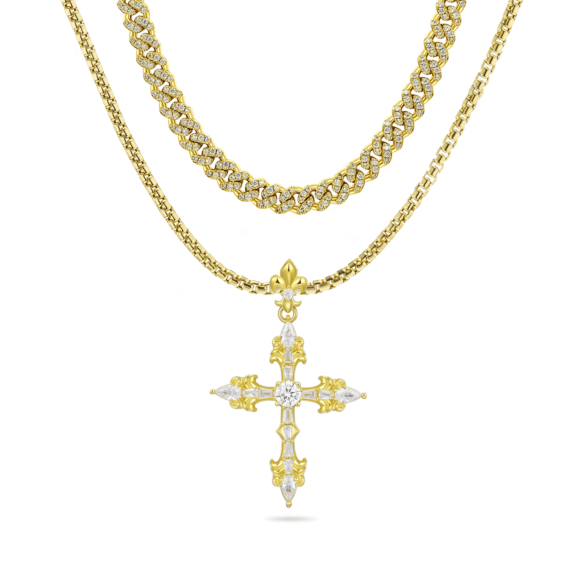 Fleur de Lis Cross Ciondolo con set regalo di catene