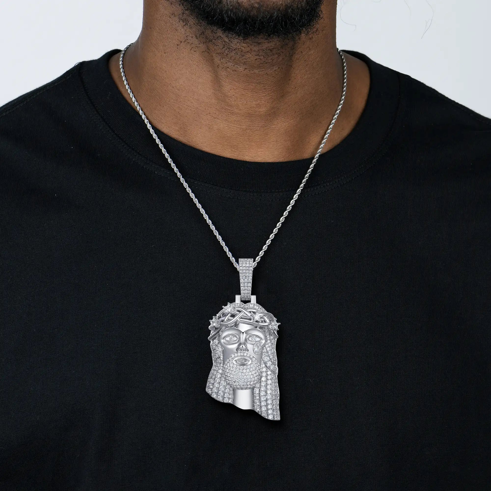 White Gold Stellar Jesus Pendant - Large
