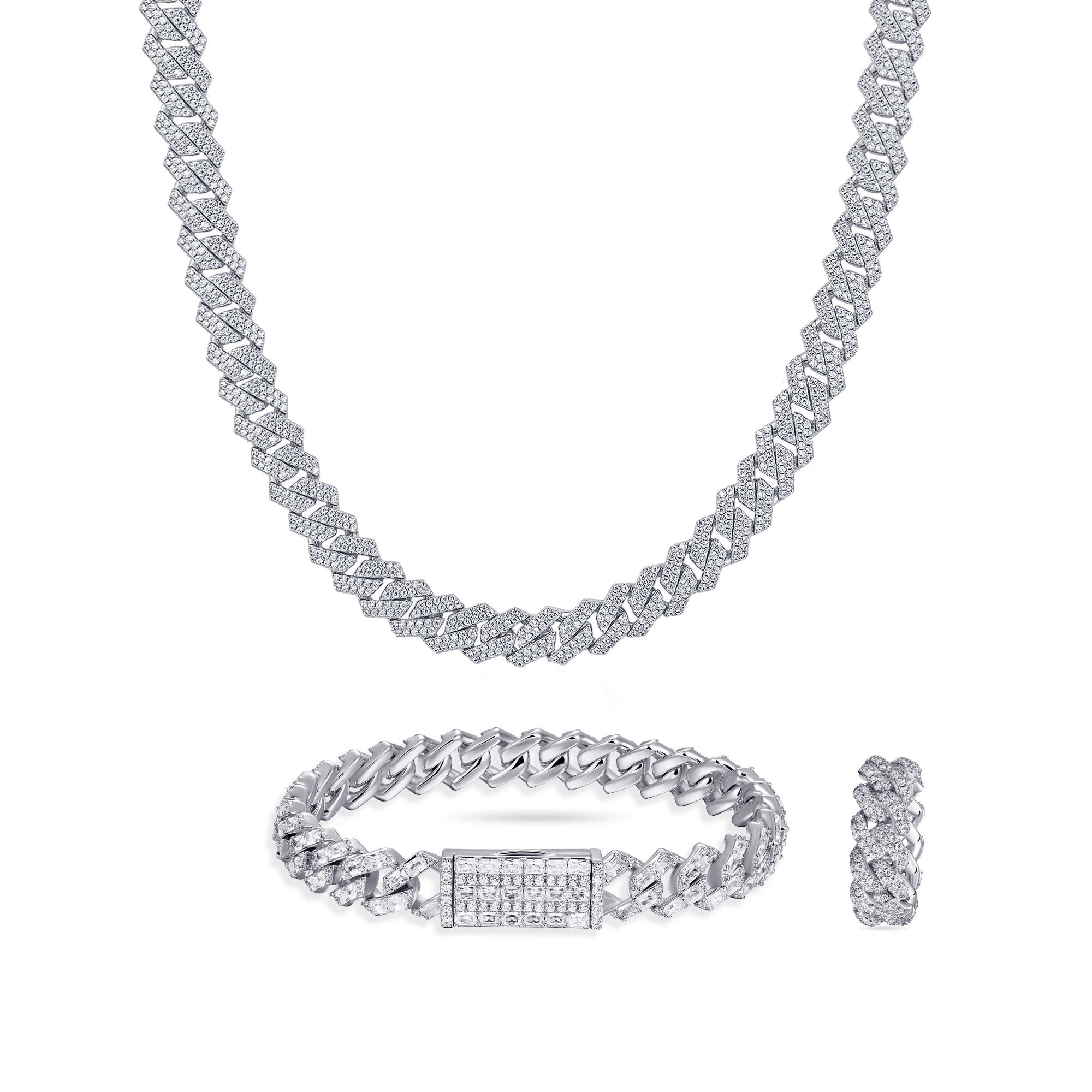 Prong Catena cubana e braccialetto e set regalo con anello cubano