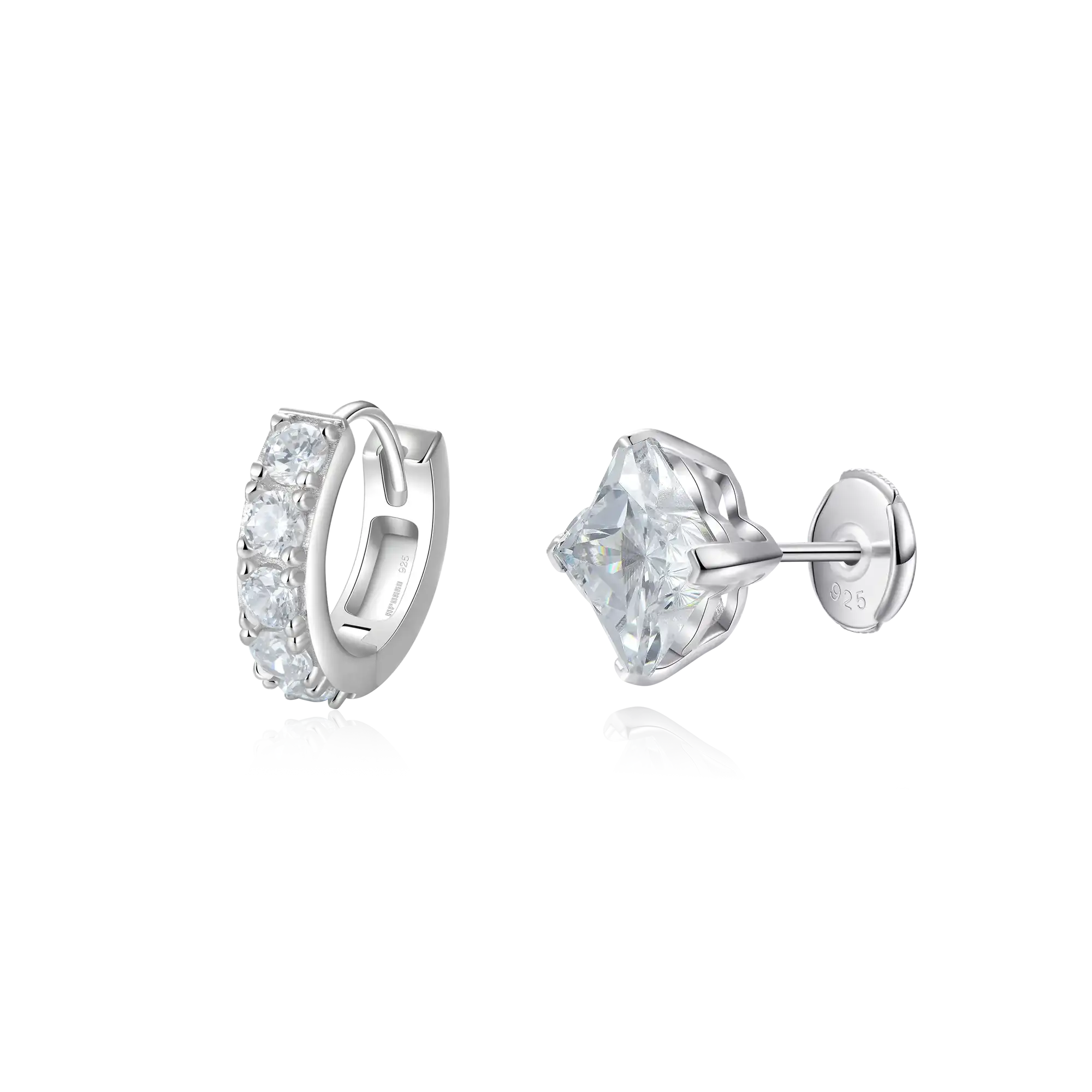 Moissanite S925 Classic Hoop & Clover Stud Earring Set