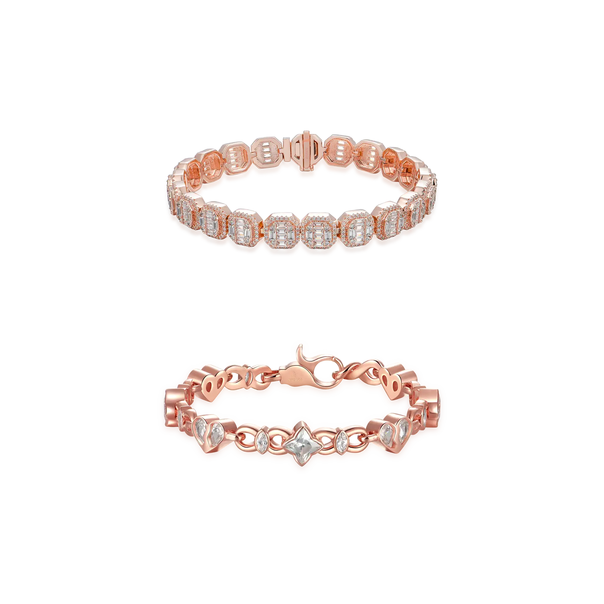 Baguette Tennis en cluster + coeurs de bracelet enlacés Radiant Coets