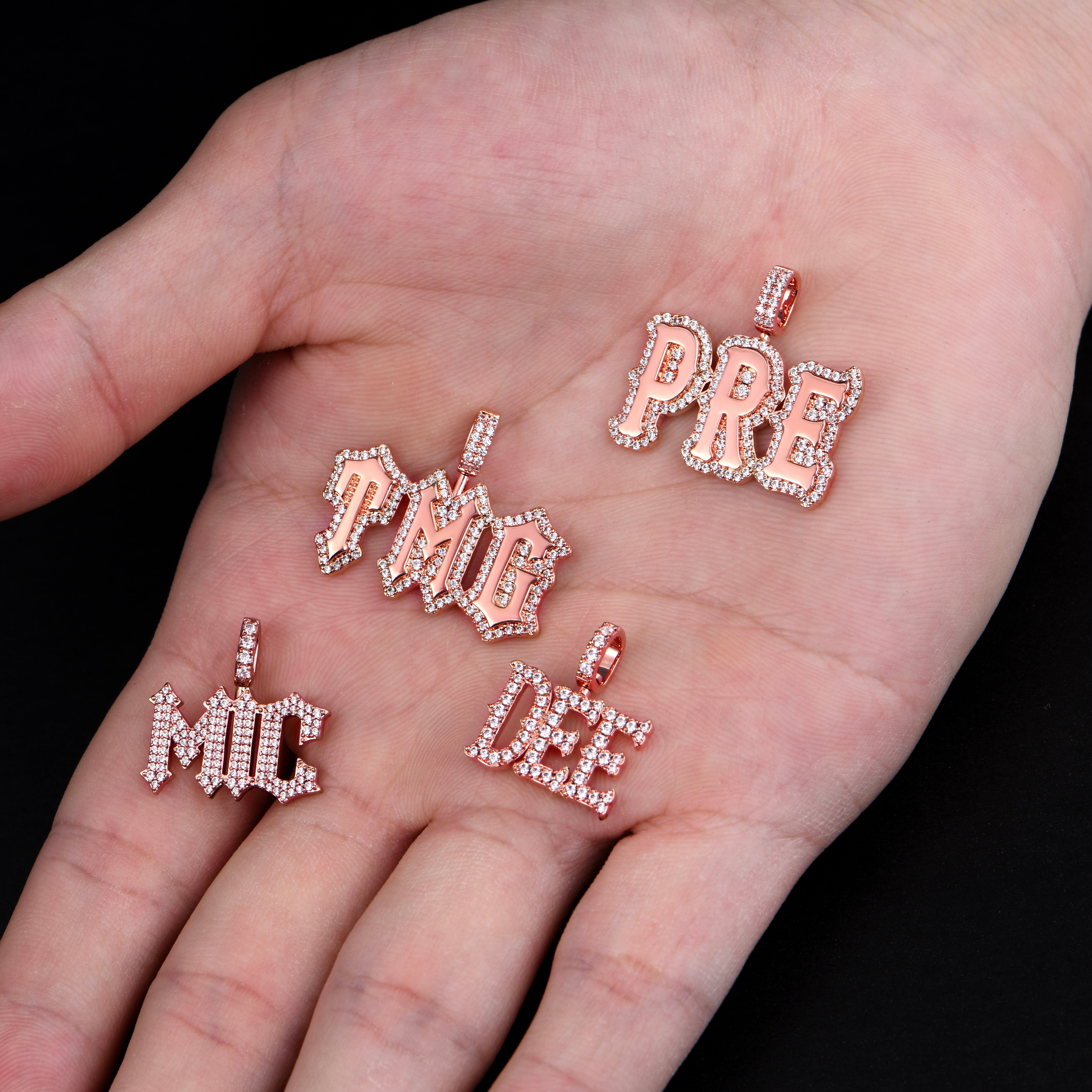 Custom Moissanite Gothic Font Pendant - 15mm Height