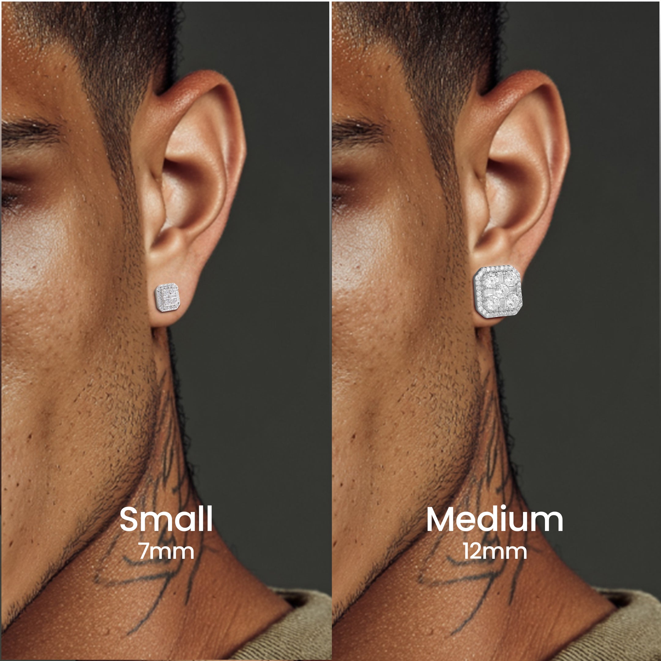 Octagon Baguette Mix Halo Stud Earrings - Pair