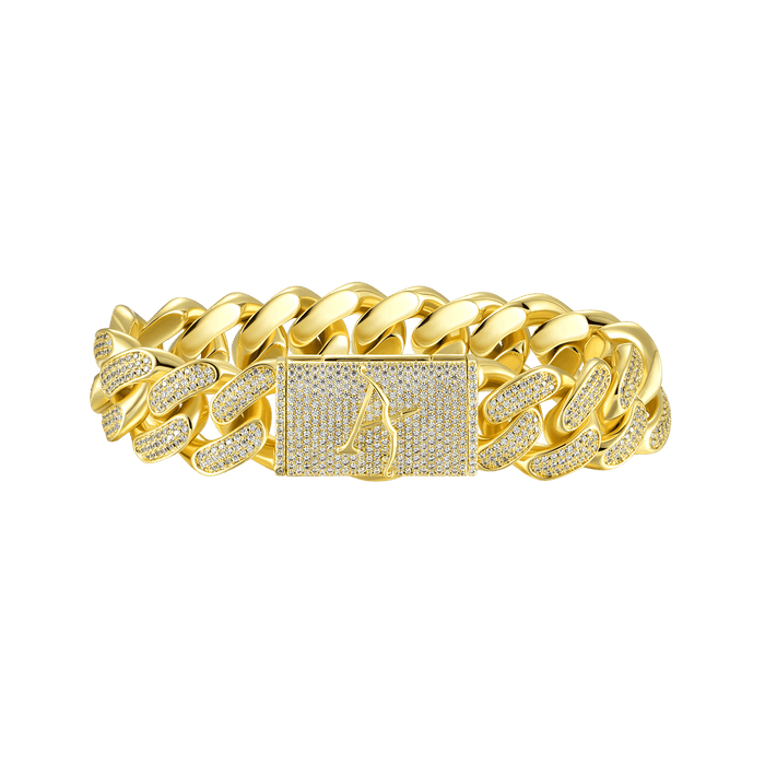 19mm A® Box Clasp Cuban Link Bracciale 7 "-yellow Gold