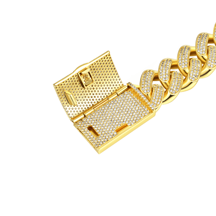 19mm A® Box Clasp Cuban Link Bracciale 7 "-yellow Gold