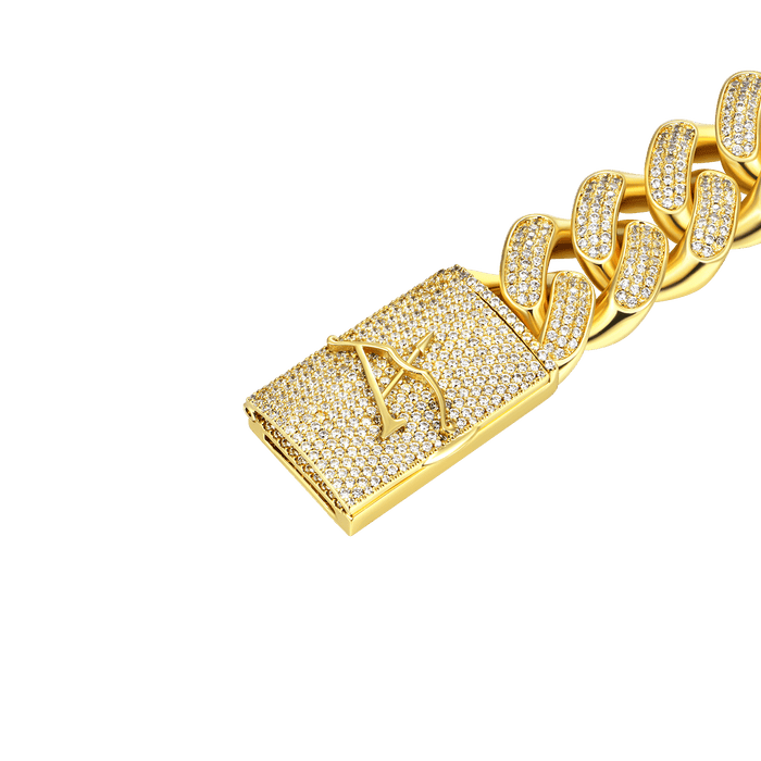 19mm A® Box Clasp Cuban Link Bracciale 7 "-yellow Gold
