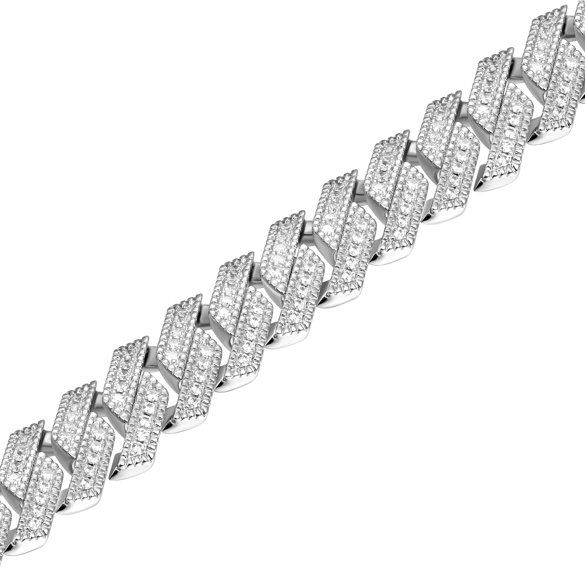 12mm Halo Round Cut Prong Cuban Link Bracelet