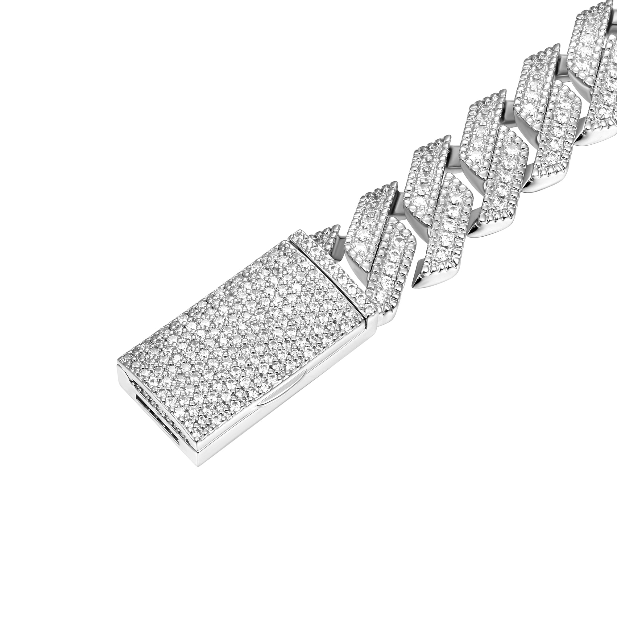 12mm Halo Round Cut Prong Cuban Link Bracelet