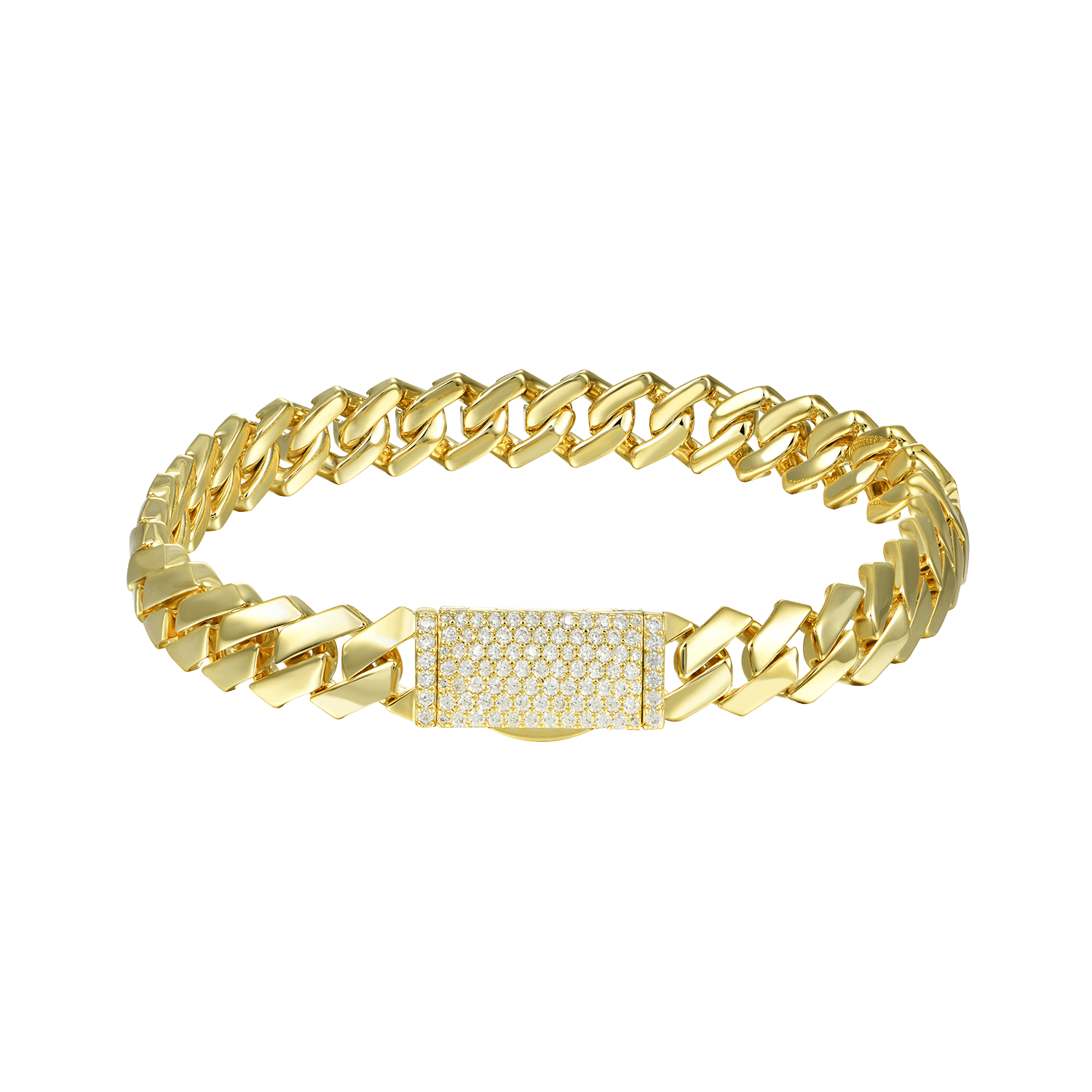 Pulsera de enlace cubano de doras de oro liso moissanite - 10 mm