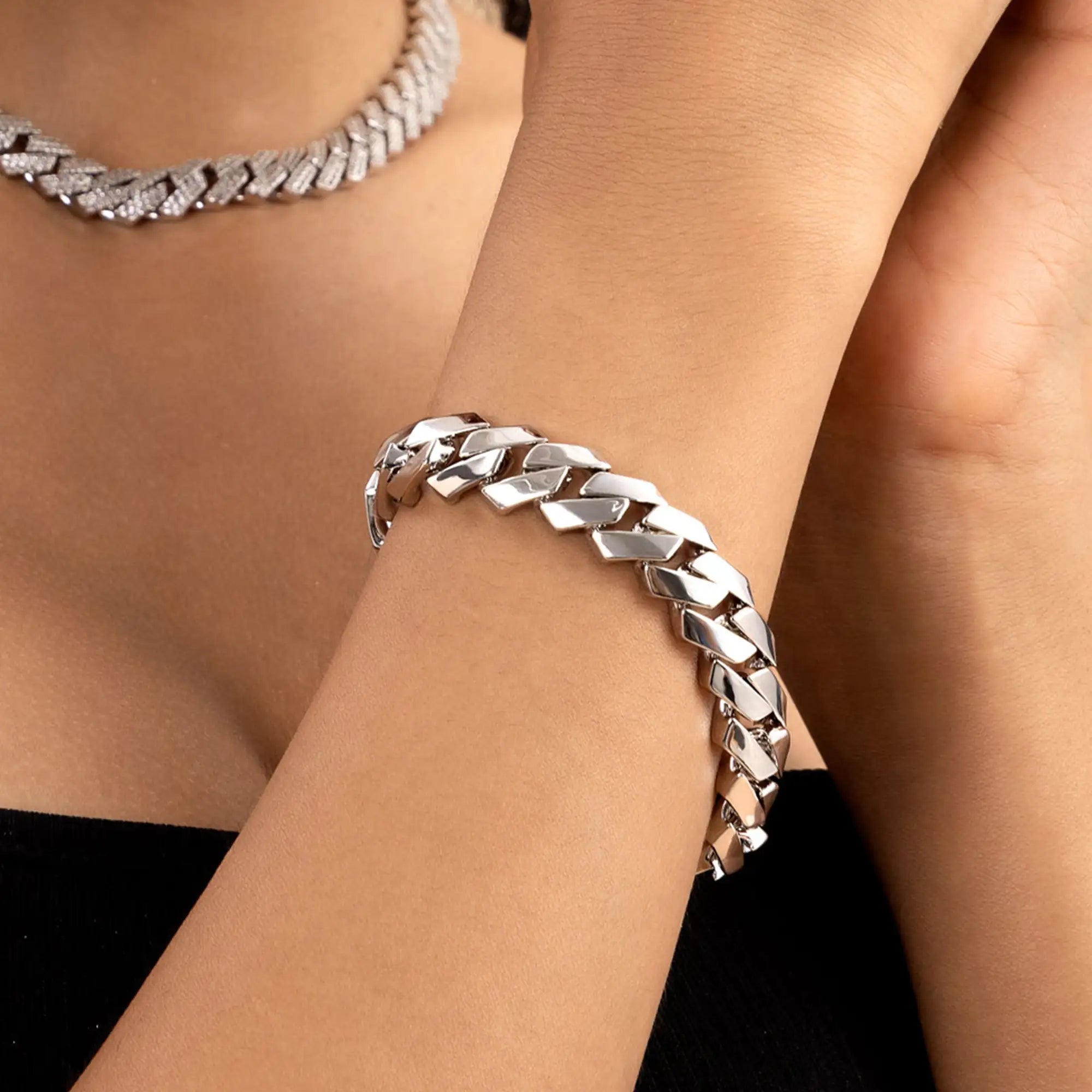 Pulsera de enlace cubano de doras de oro liso moissanite - 12 mm