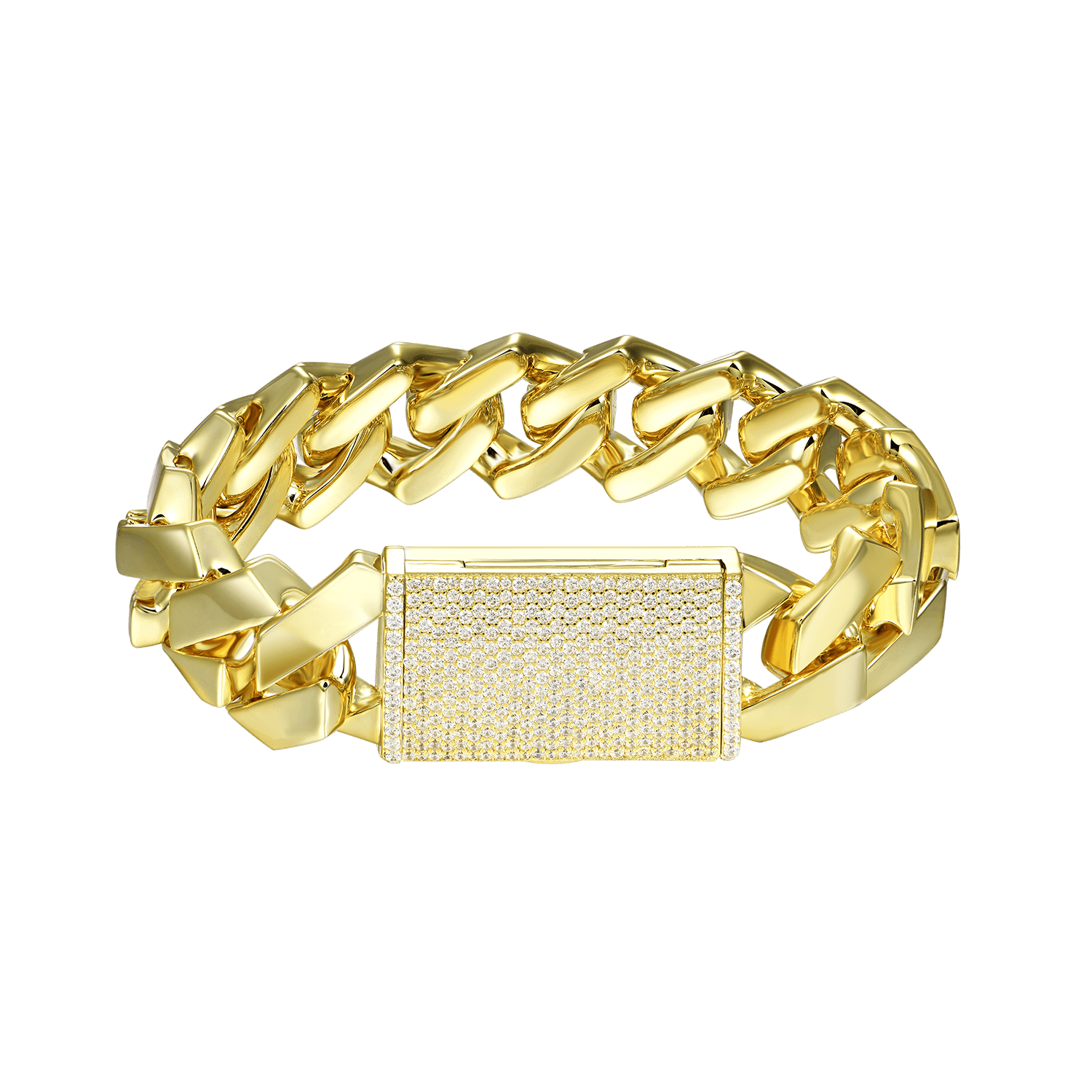 Pulsera de enlace cubano de doras de oro liso moissanite - 19 mm