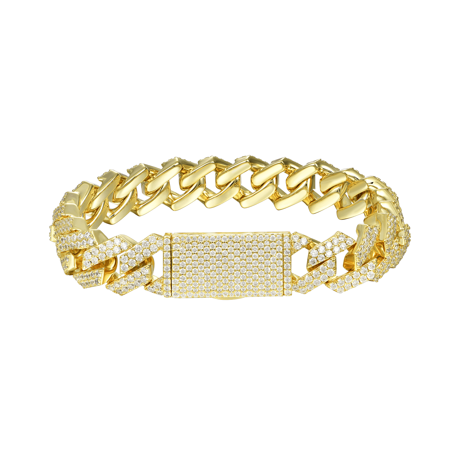 Round Cut Prong Cuban Link Bracelet - 12mm
