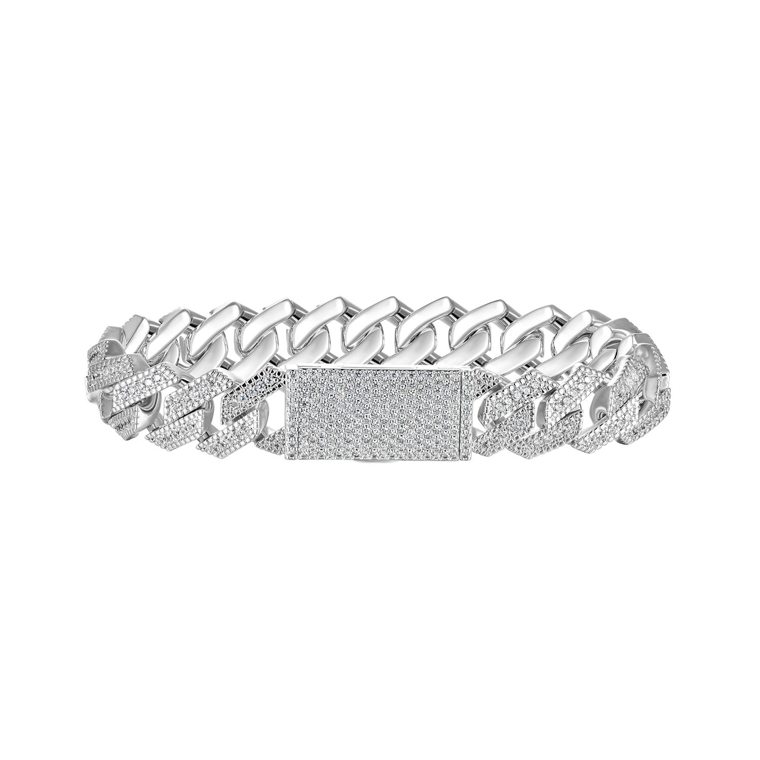 12mm Halo Round Cut Prong Cuban Link Bracelet