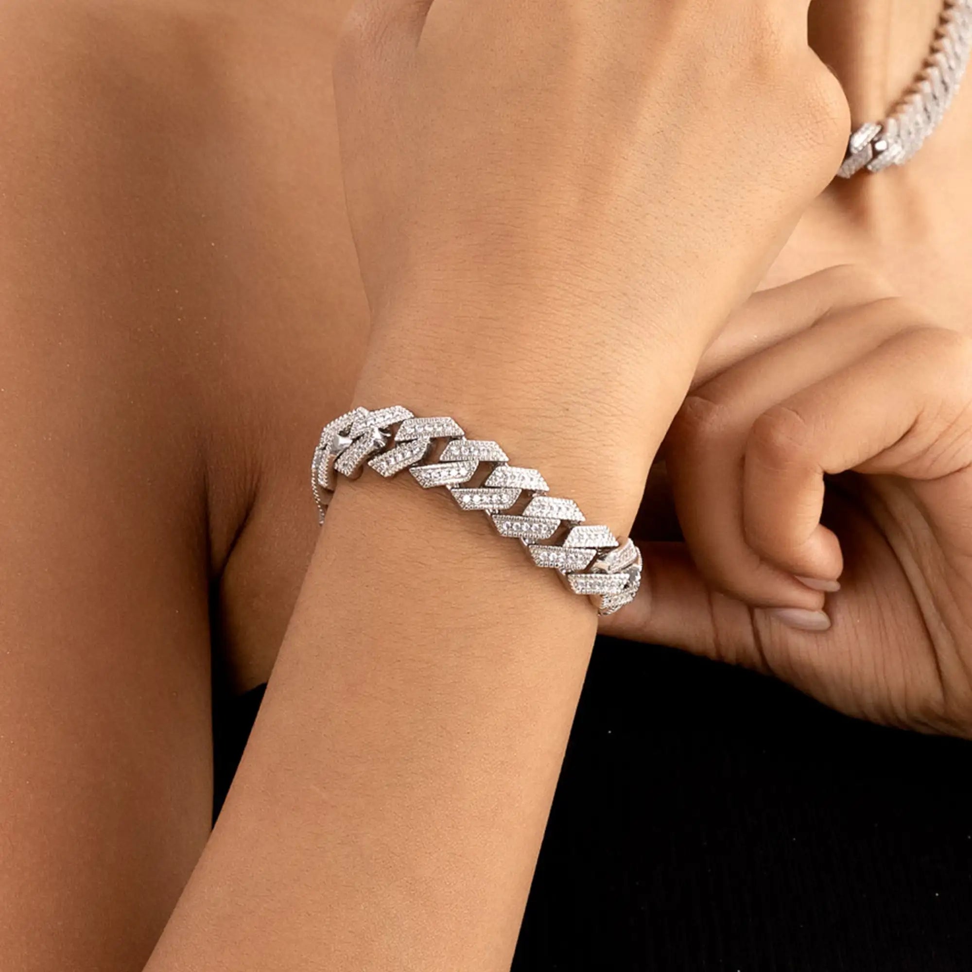12mm Halo Round Cut Prong Cuban Link Bracelet