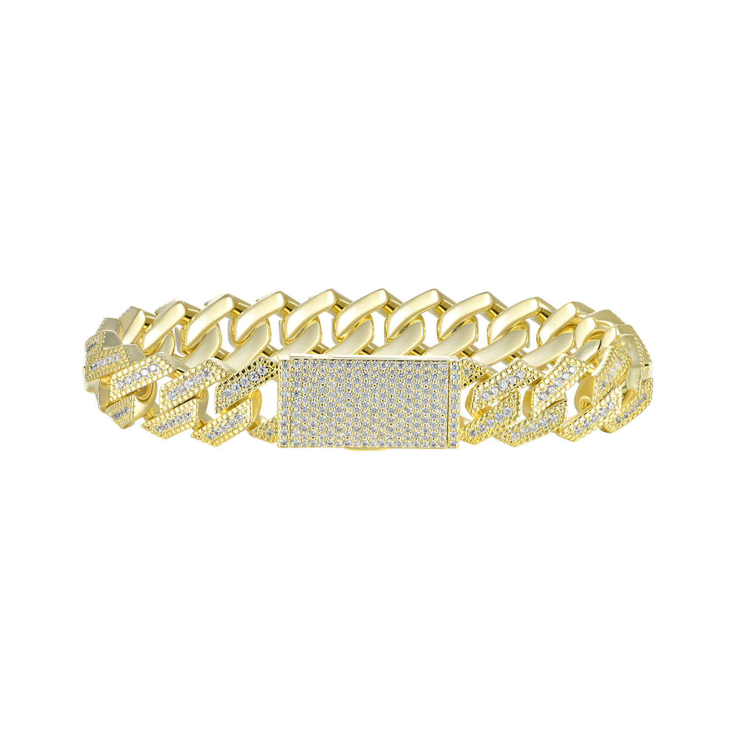 12mm Halo Round Cut Prong Cuban Link Bracelet
