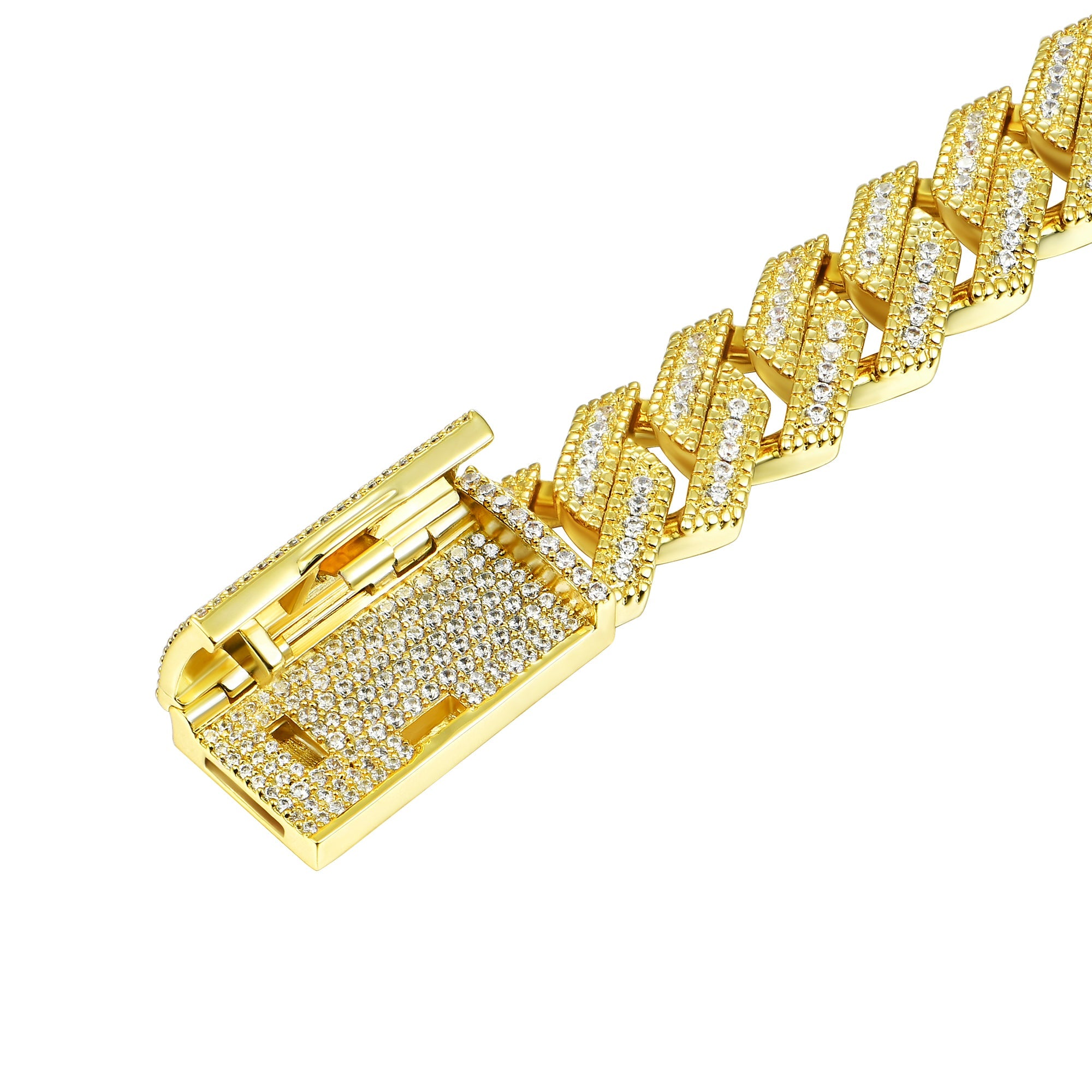 12mm Halo Round Cut Prong Cuban Link Bracelet
