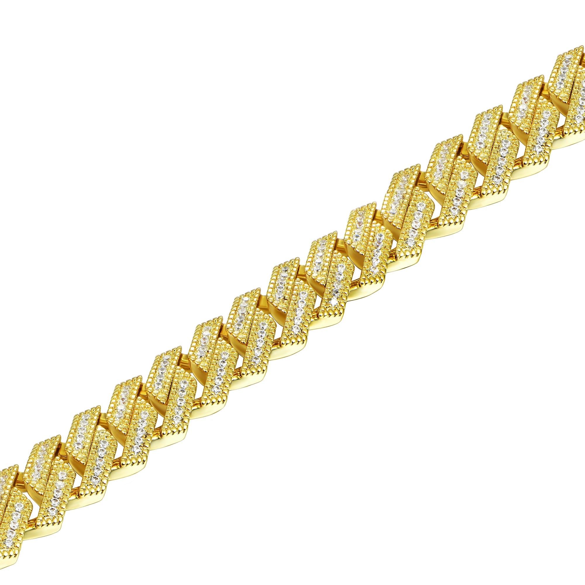 12mm Halo Round Cut Prong Cuban Link Bracelet