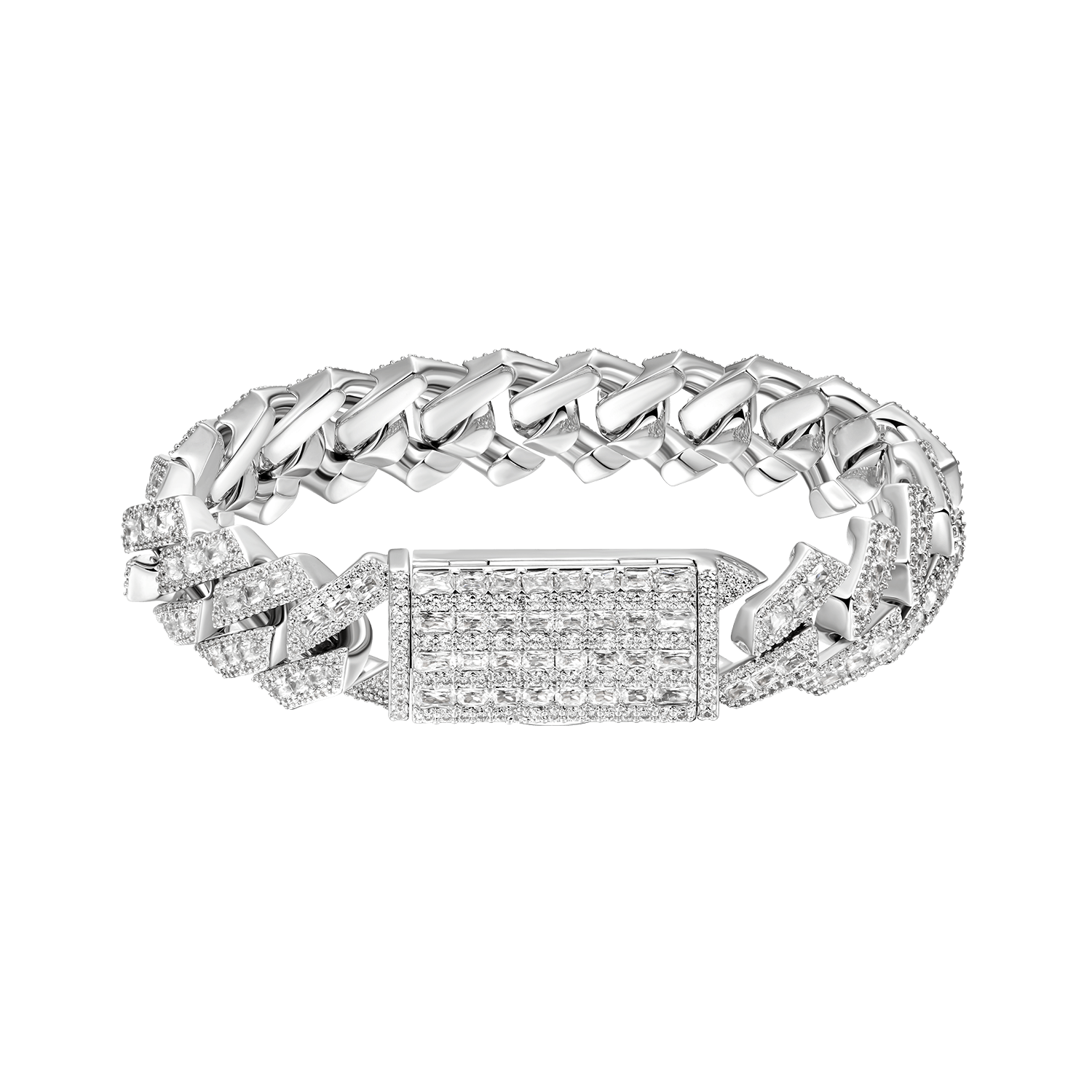 Halo Emerald Cut Prong Cuban Link Bracelet
