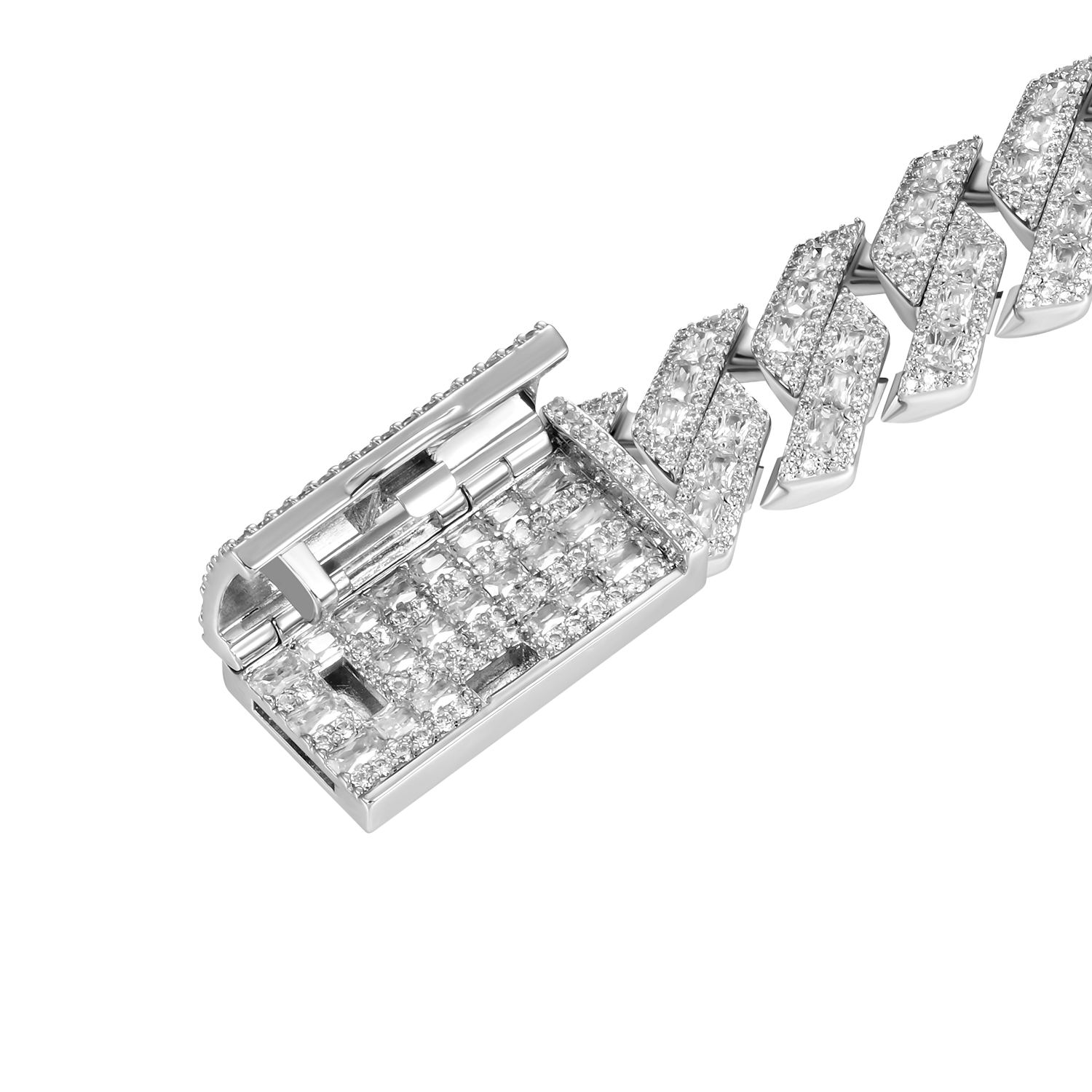 Halo Emerald Cut Prong Cuban Link Bracelet