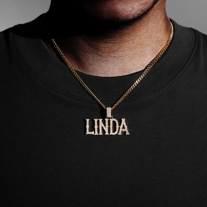 Custom Moissanite Bosox Font/Number Gold Name Pendant