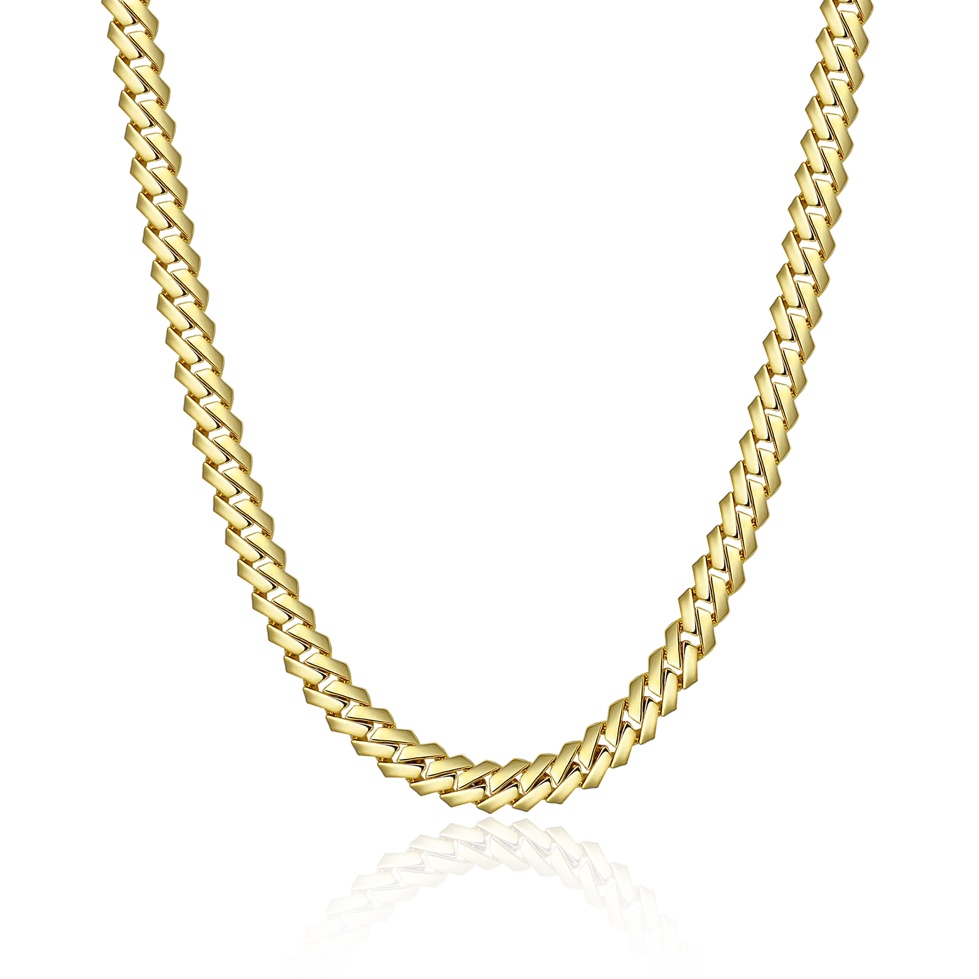 Plain Gold Prong Cuban Link Chain - 8mm