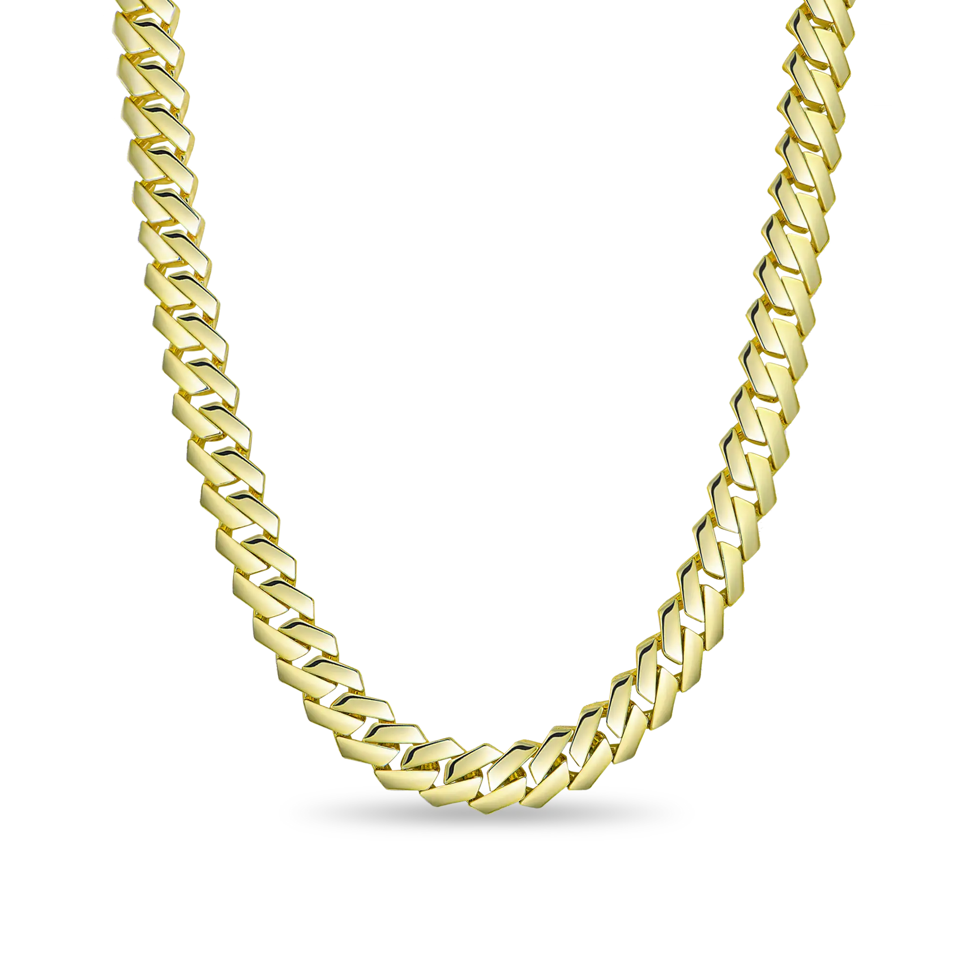 MOISSANITE Plain Gold Prong Cuba Cuban Link Chain - 10 mm