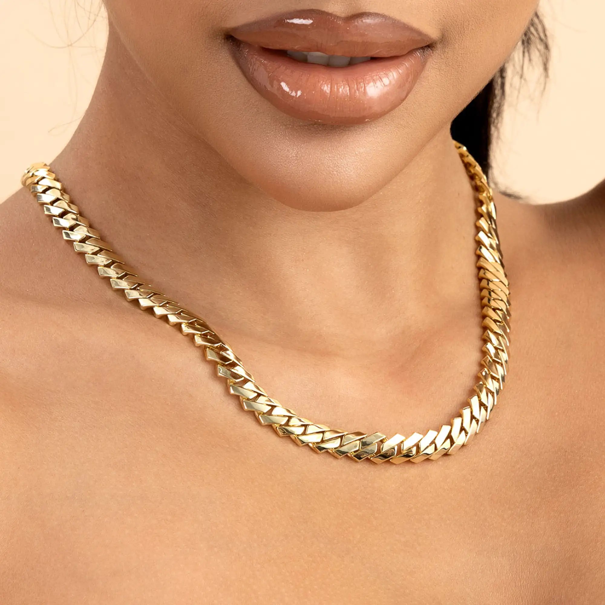 MOISSANITE Plain Gold Prong Cuba Cuban Link Chain - 10 mm